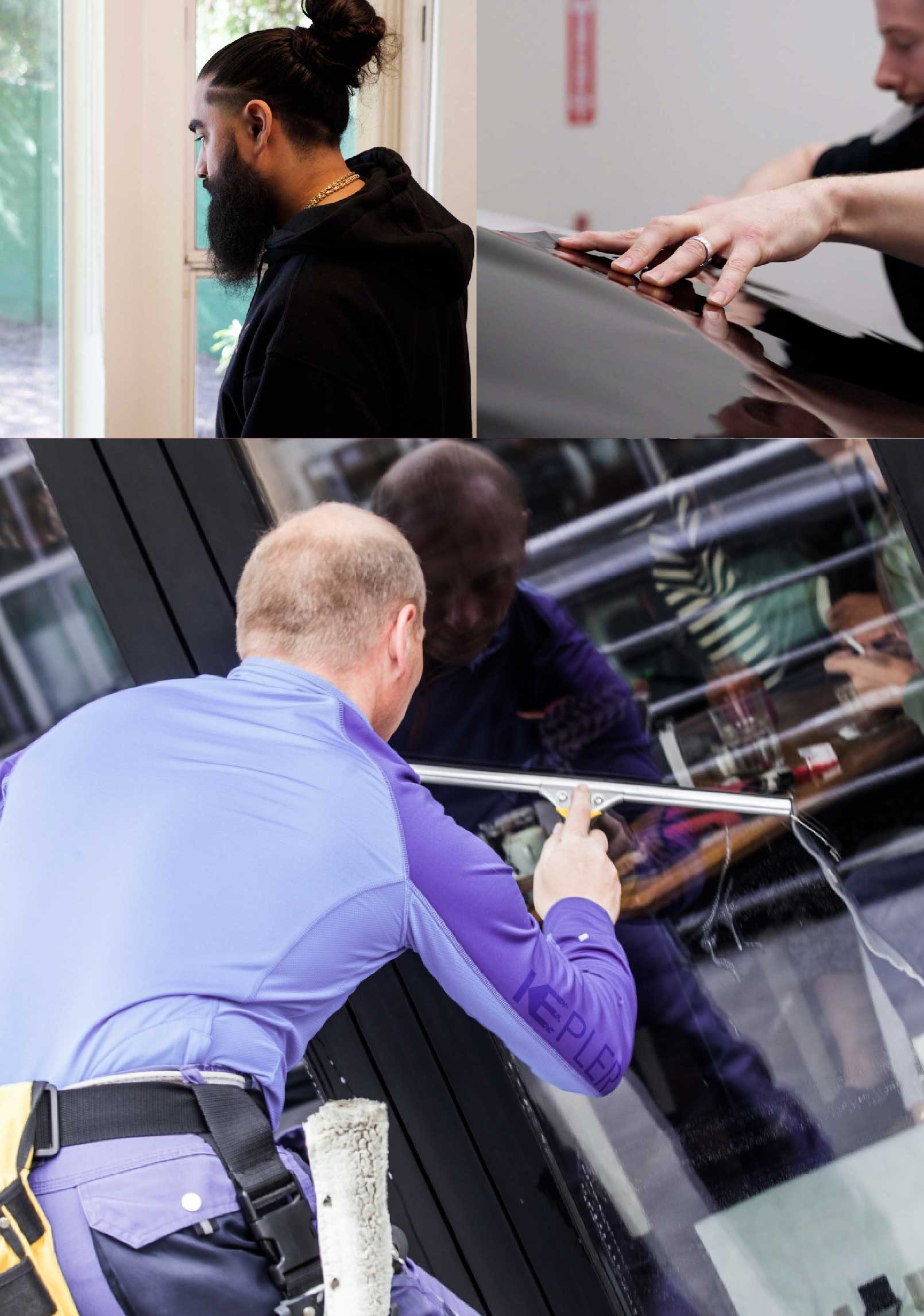 Kepler Professional Applying Anti-Graffiti Window Film to a Clay Shop Front