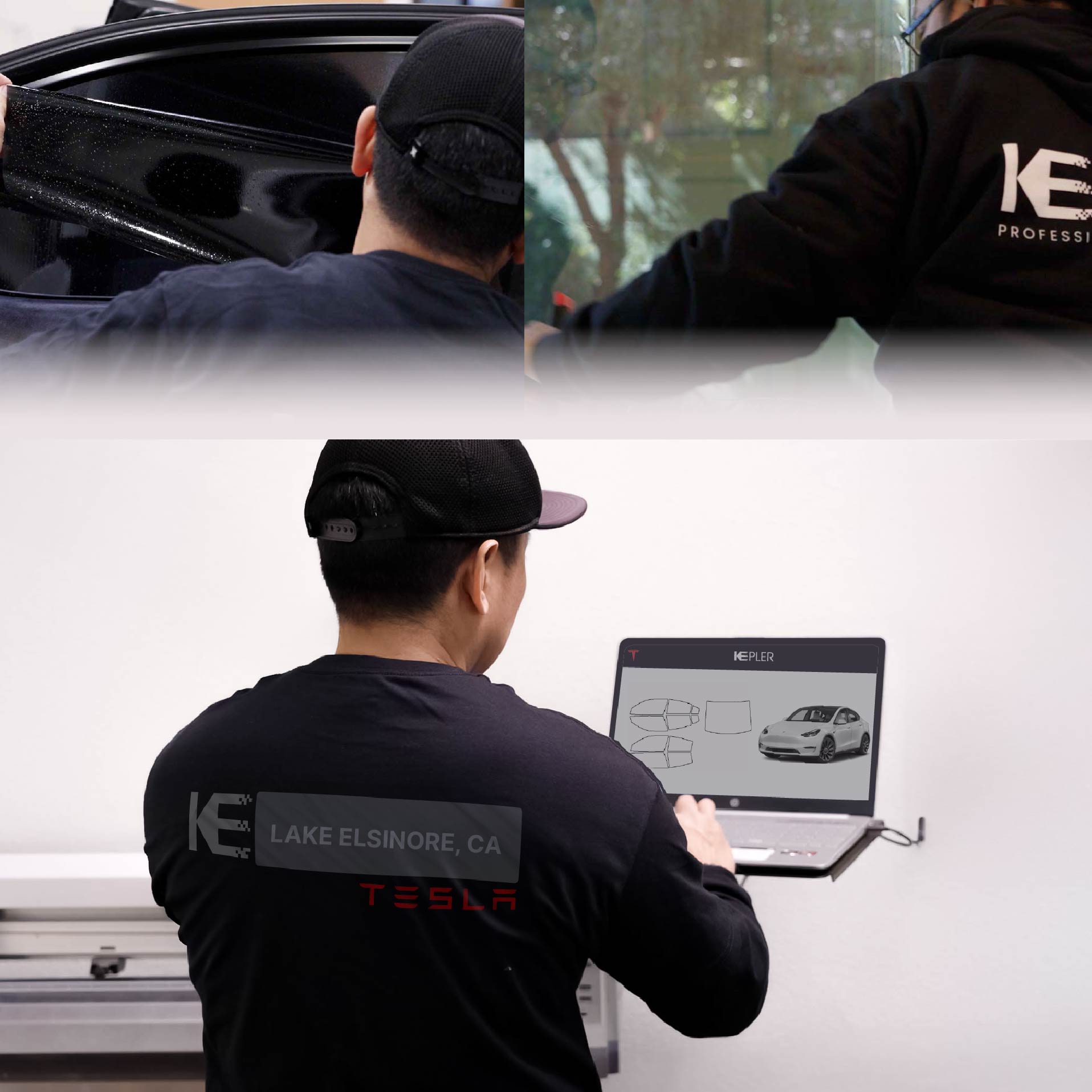 Expert Technician Installing High-tech Window Tint to Tesla in Lake Elsinore
