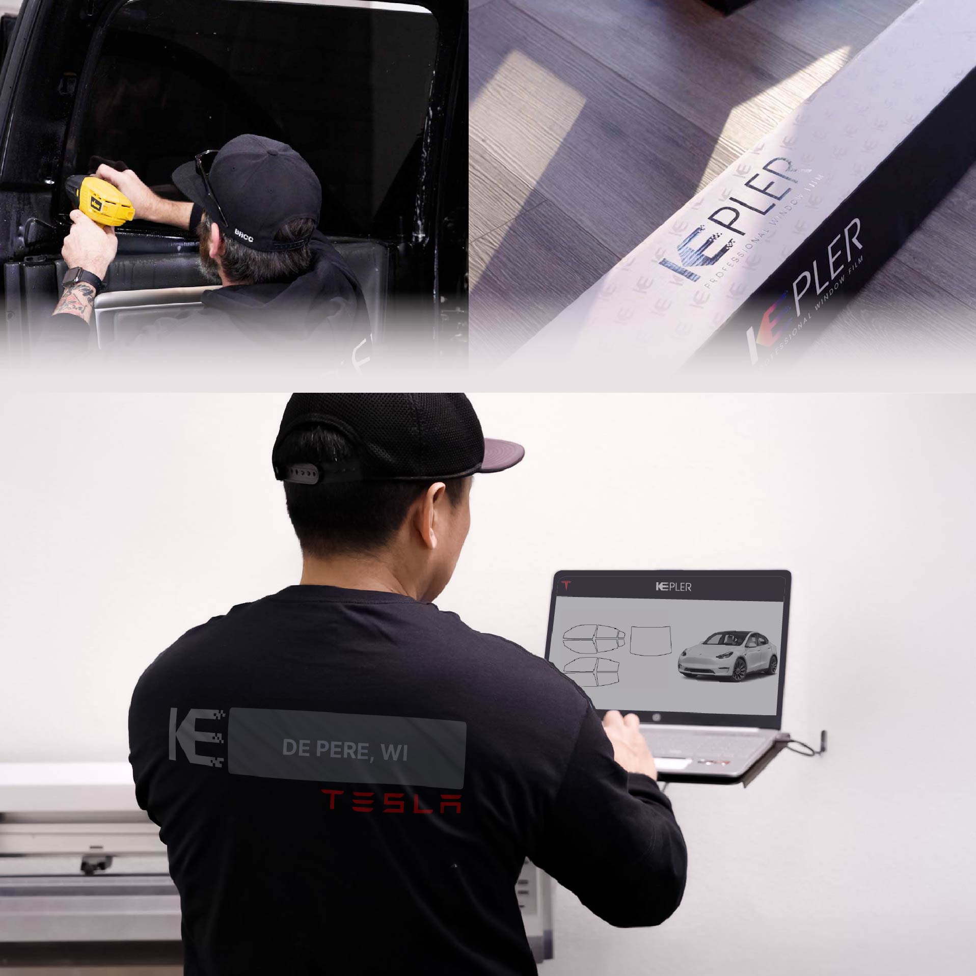 Kepler Technician Installing High-tech Window Tint to Tesla in De Pere