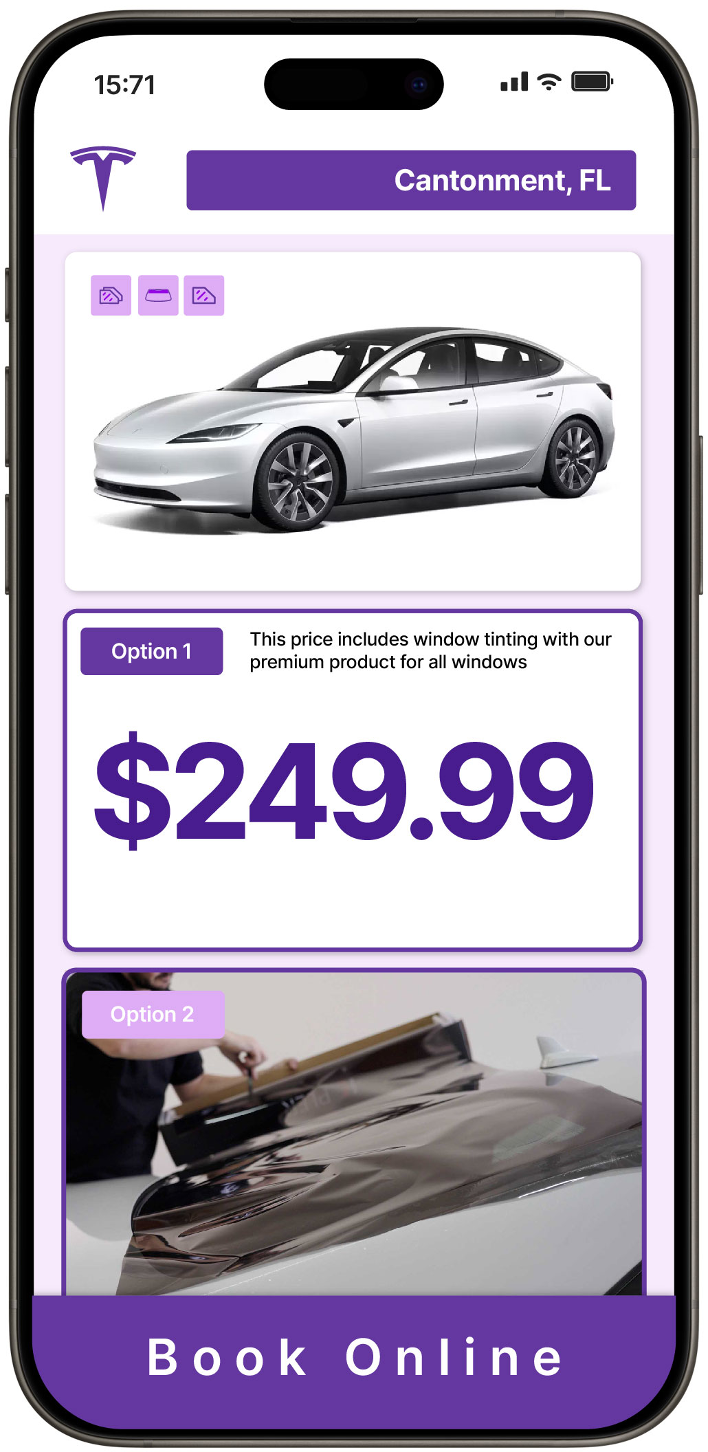 View Competitive Tesla Window Tinting Prices in Cantonment, Florida
