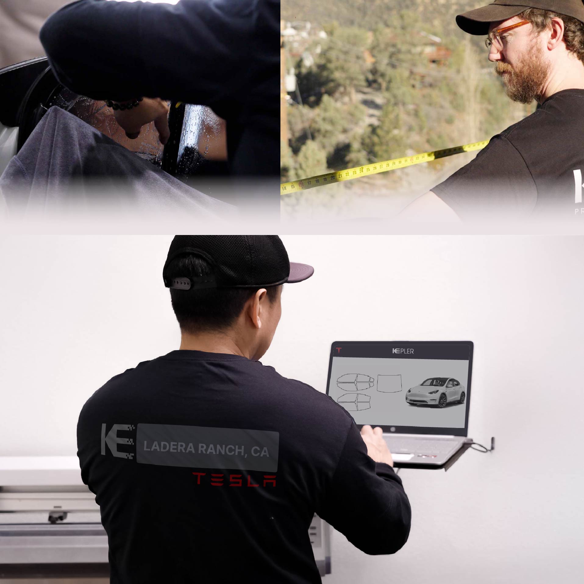 Expert Technician Fitting Advanced Window Tint to Tesla in Ladera Ranch