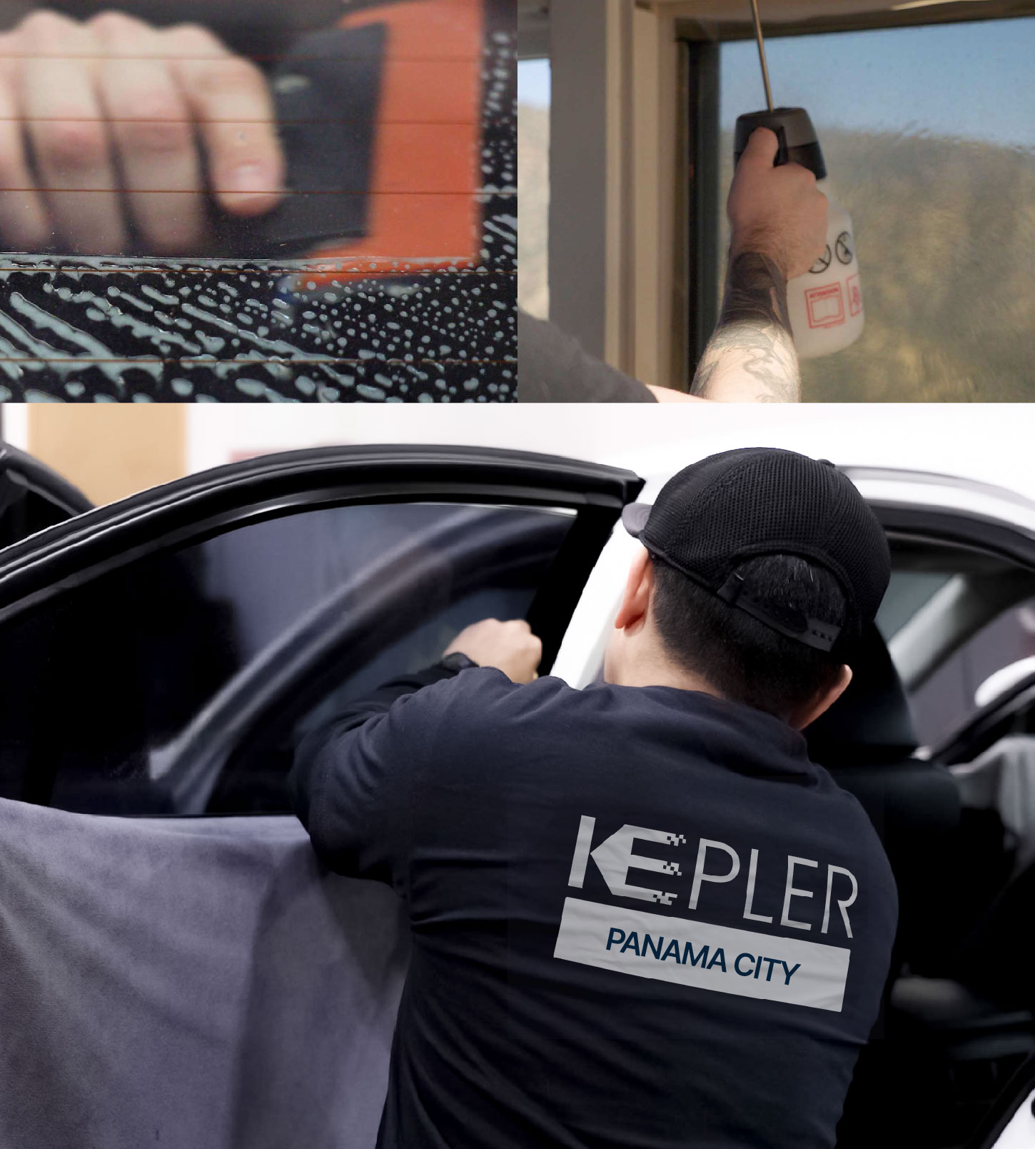Automotive Window Tinting Expert Applying Film in Panama City, Florida