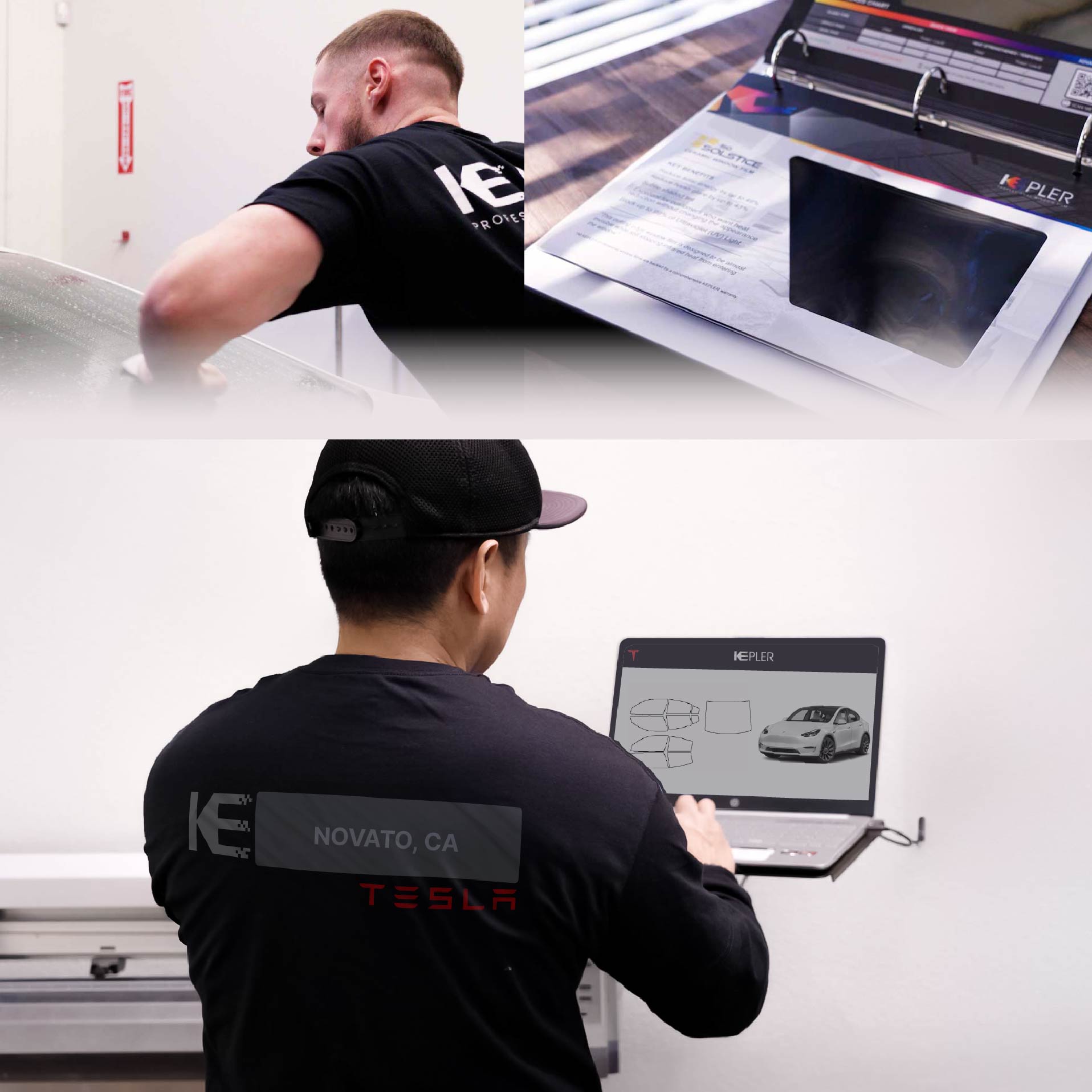 Kepler Technician Installing Advanced Window Tint to Tesla in Novato