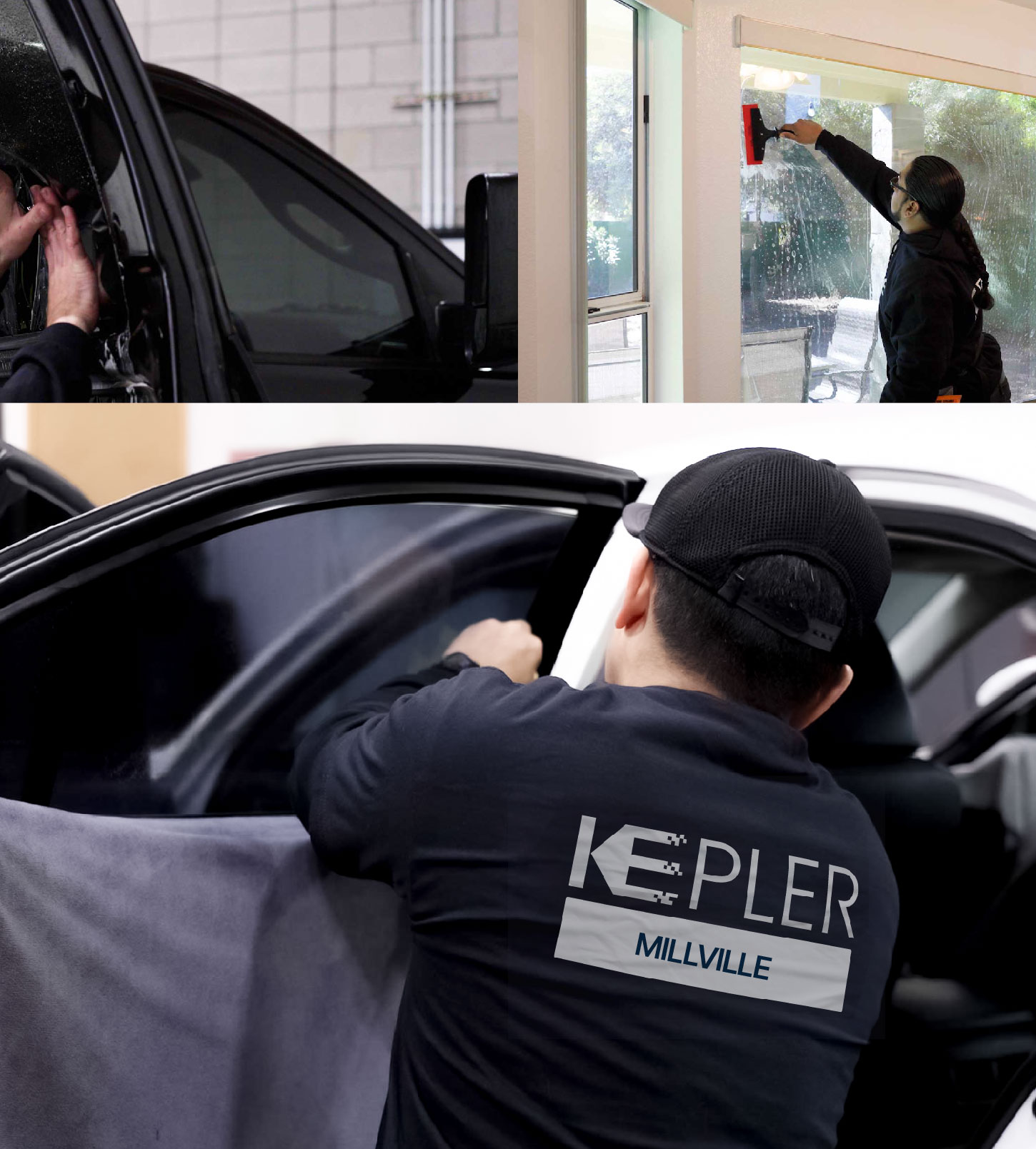 Automotive Window Tinting Expert Applying Film in Millville, New Jersey