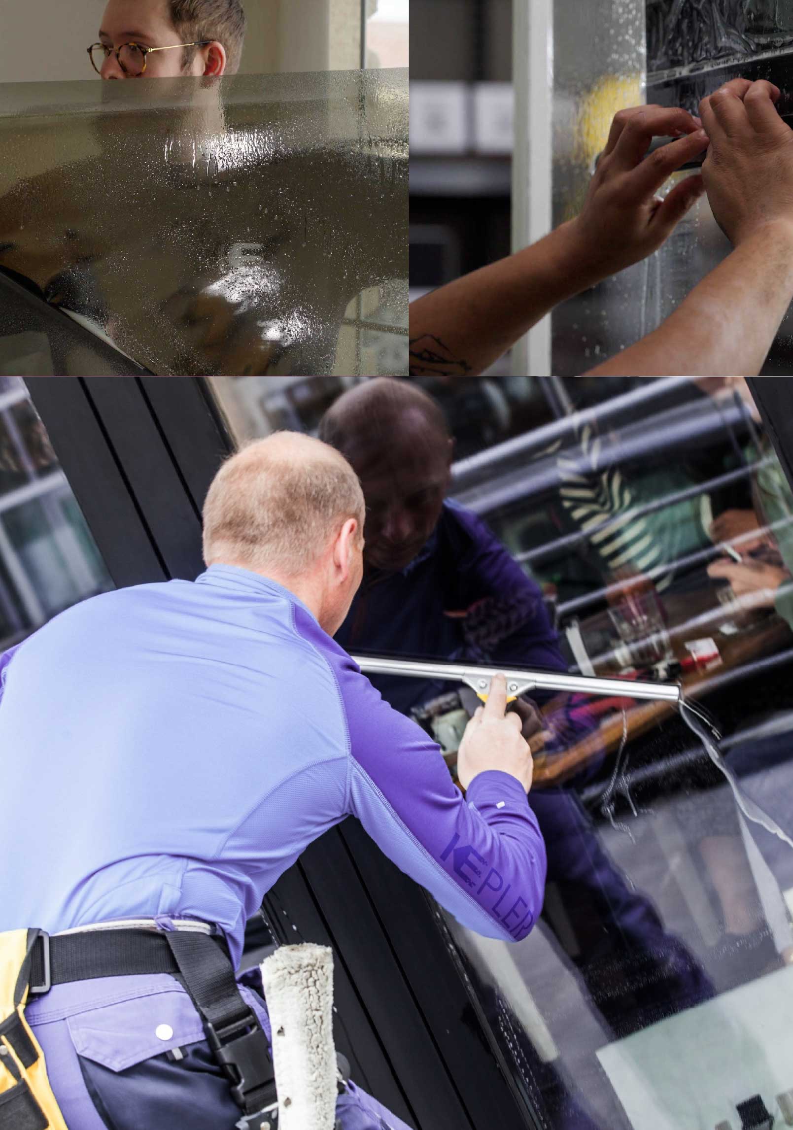 Kepler Professional Applying Anti-Graffiti Window Film to a Newton Shop Front