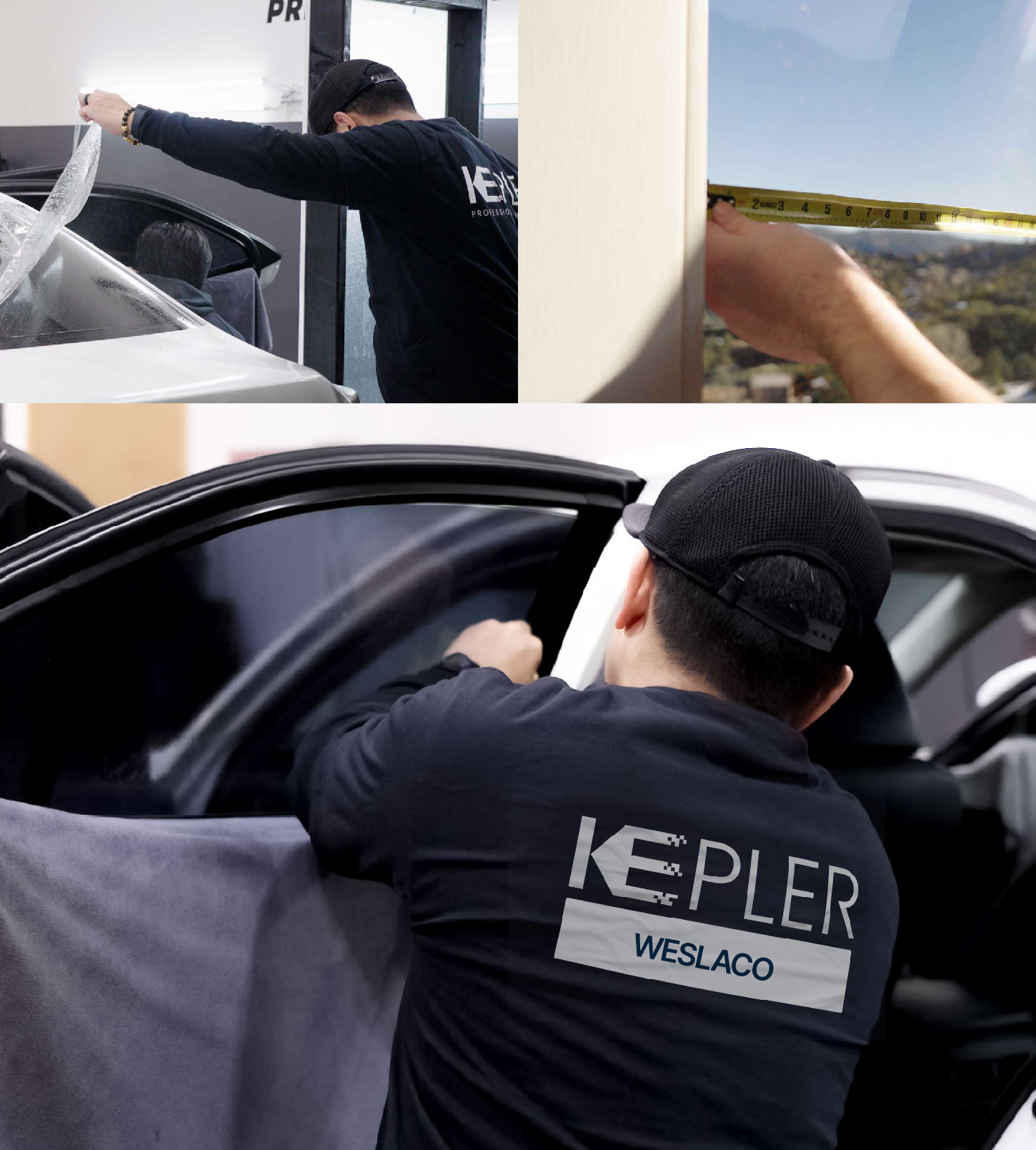 Automotive Window Tinting Expert Applying Film in Weslaco, Texas
