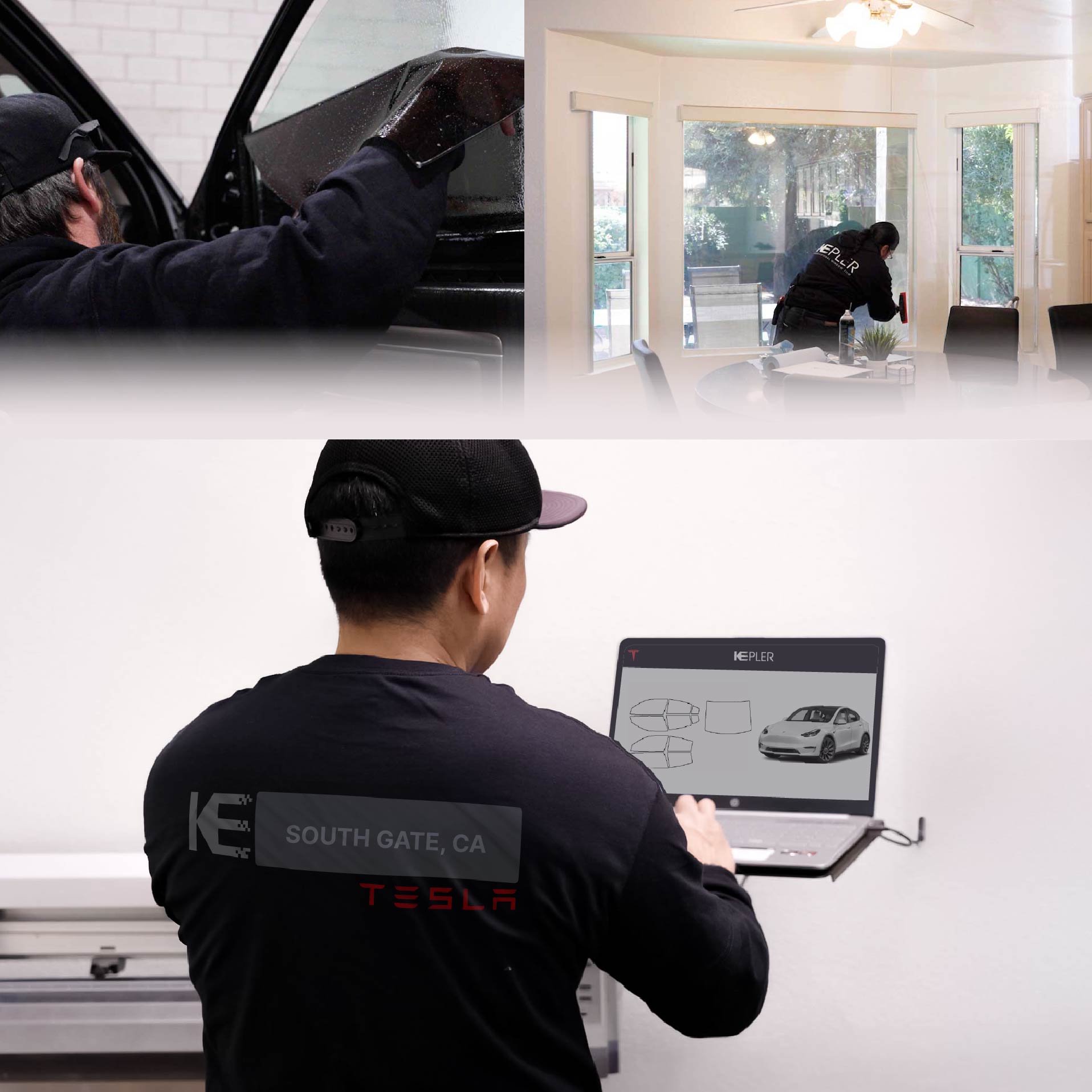 Kepler Technician Applying High-tech Window Tint to Tesla in South Gate