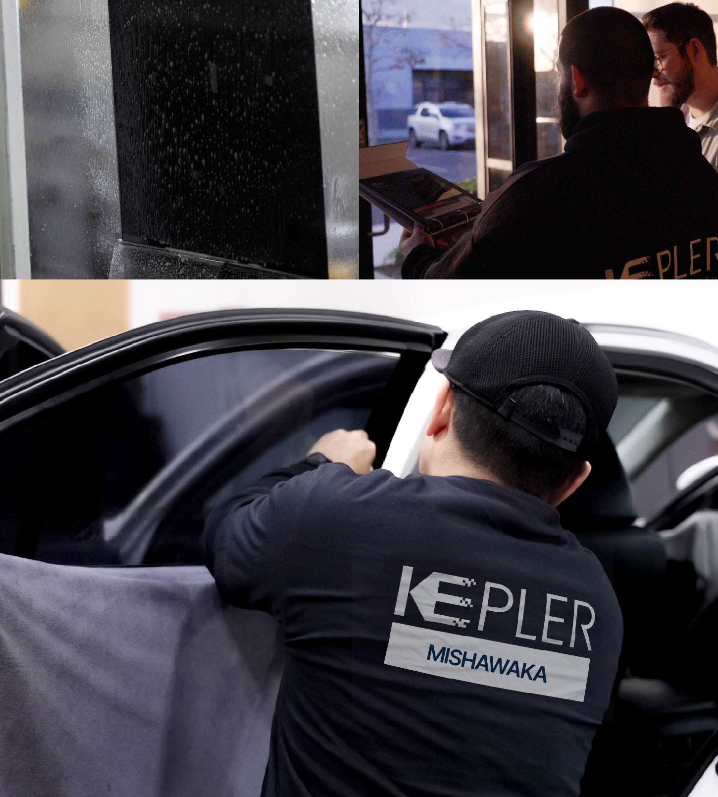 Automotive Window Tinting Expert Applying Film in Mishawaka, Indiana