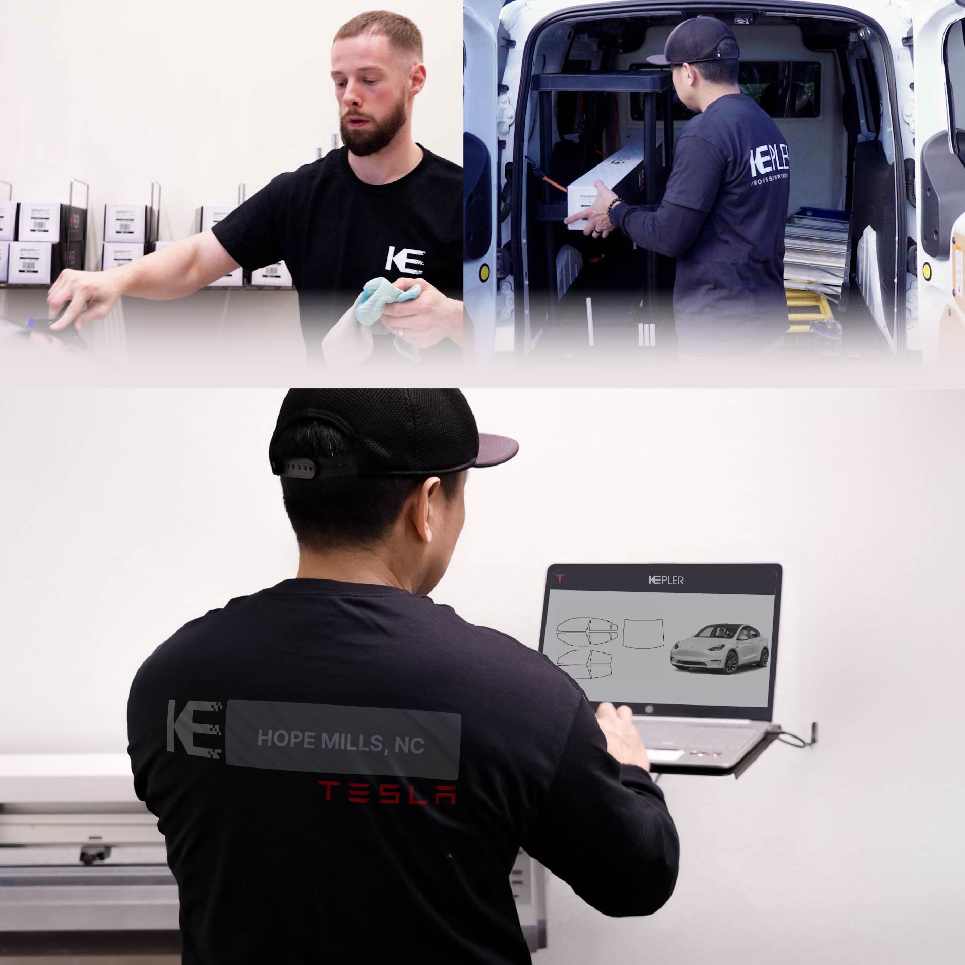 Expert Technician Applying Advanced Window Tint to Tesla in Hope Mills