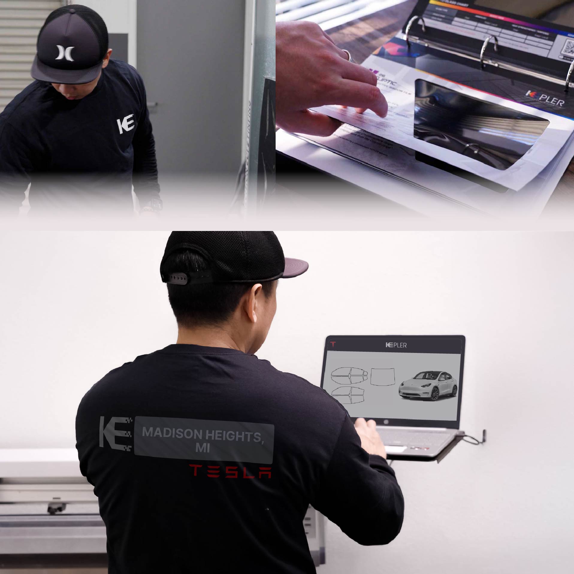 Kepler Technician Applying Advanced Window Tint to Tesla in Madison Heights