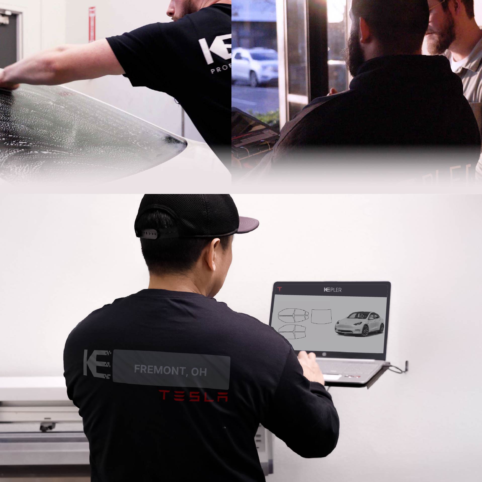Kepler Technician Fitting Ceramic Window Tint to Tesla in Fremont