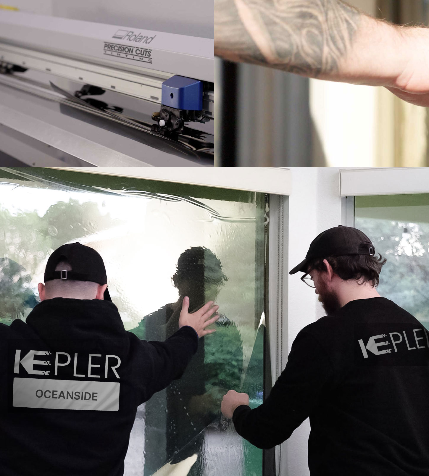 Kepler Technician Applying Ceramic Window Tint to Home in Oceanside
