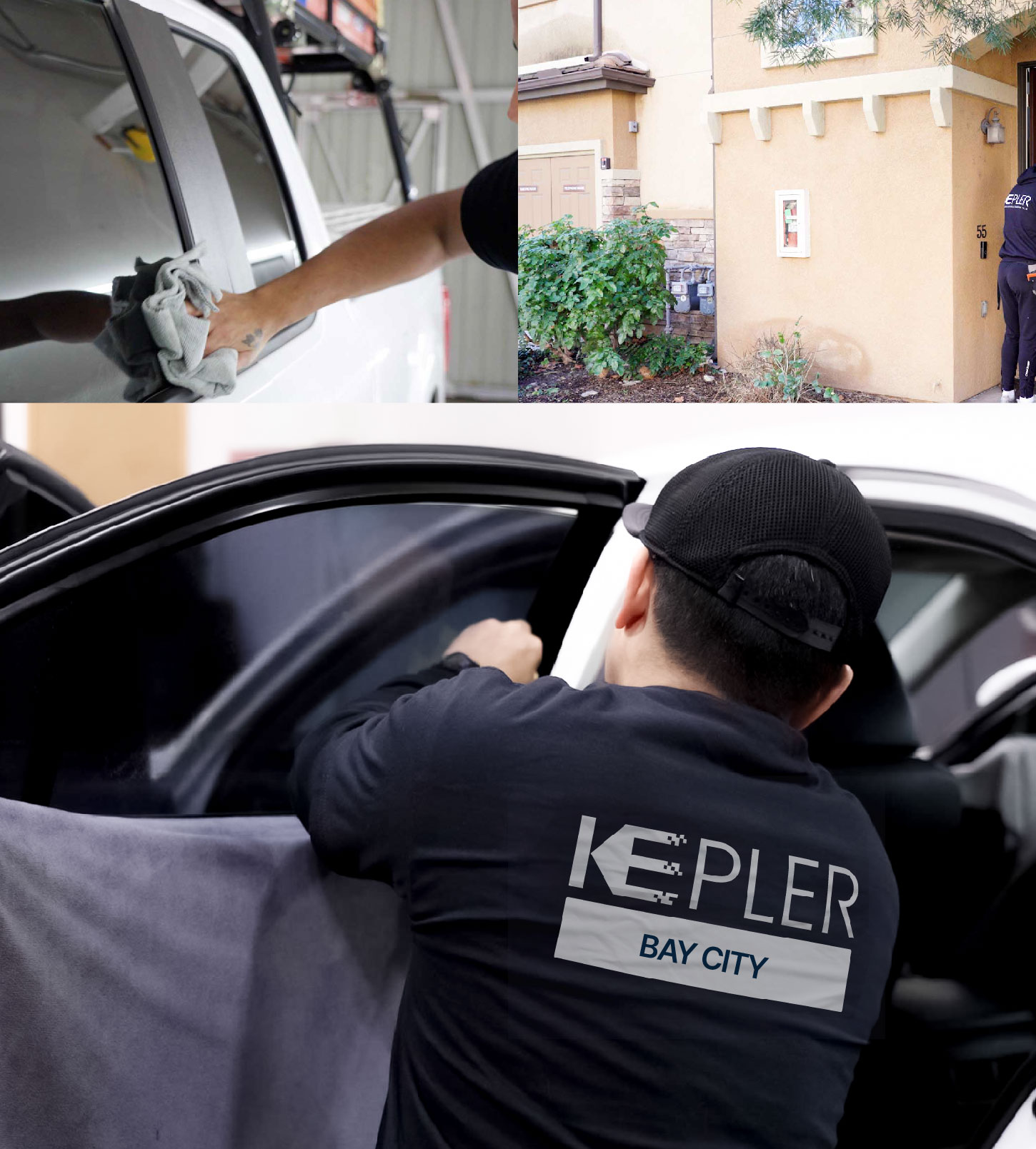 Automotive Window Tinting Expert Applying Film in Bay City, Texas