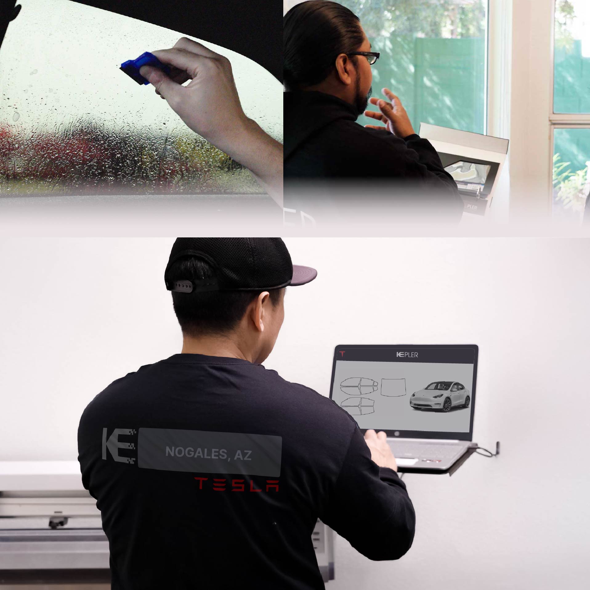 Kepler Technician Installing High-tech Window Tint to Tesla in Nogales