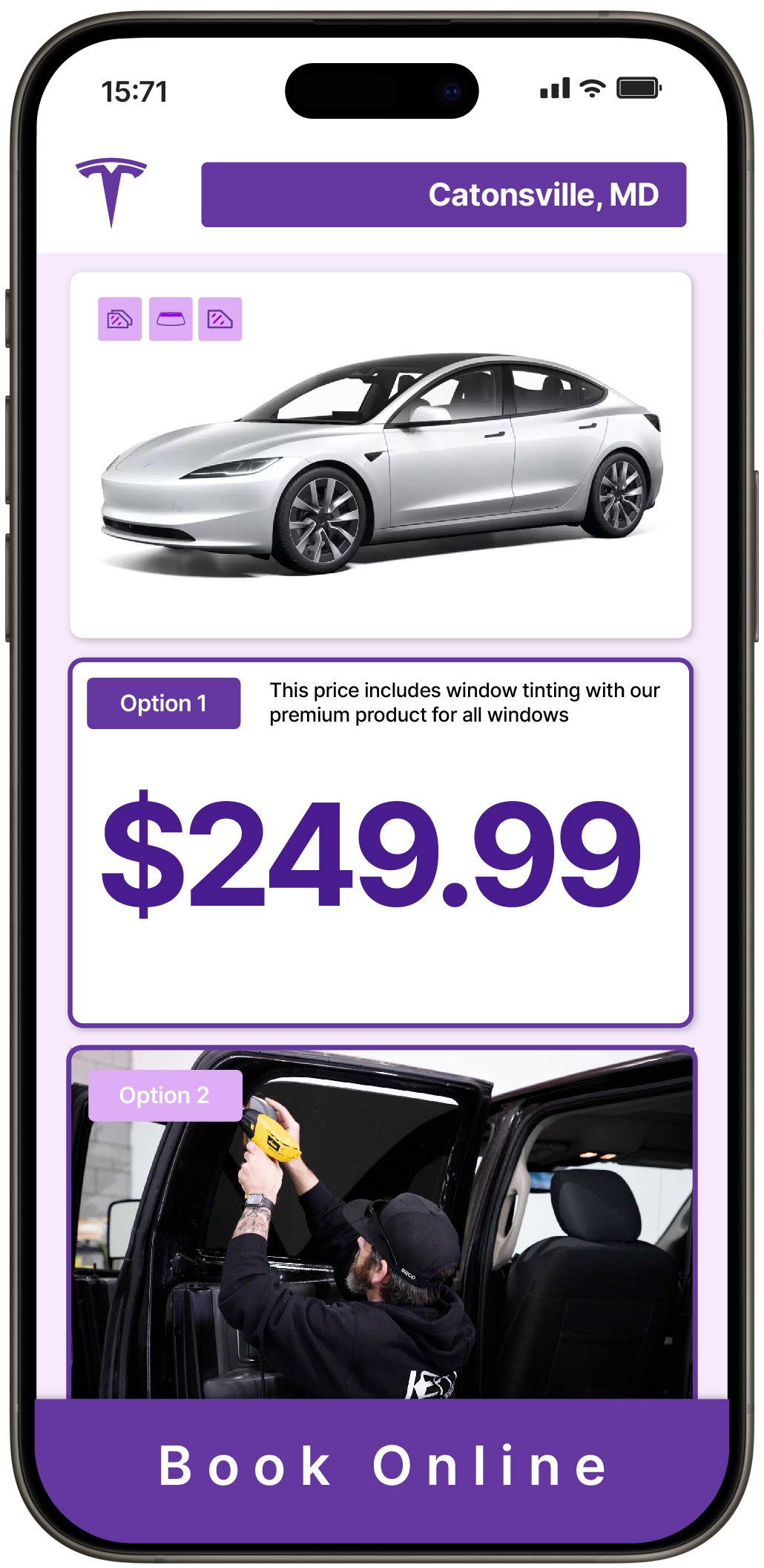 View Affordable Tesla Window Tinting Prices in Catonsville, Maryland