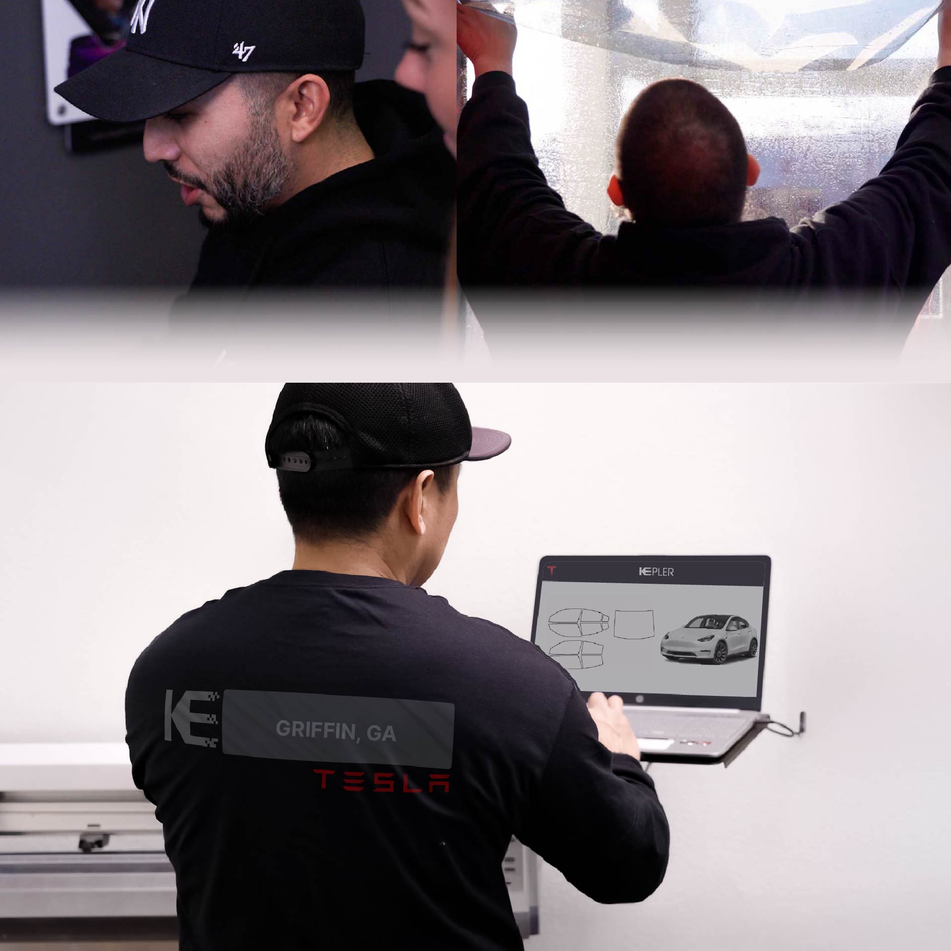 Kepler Technician Fitting High-tech Window Tint to Tesla in Griffin