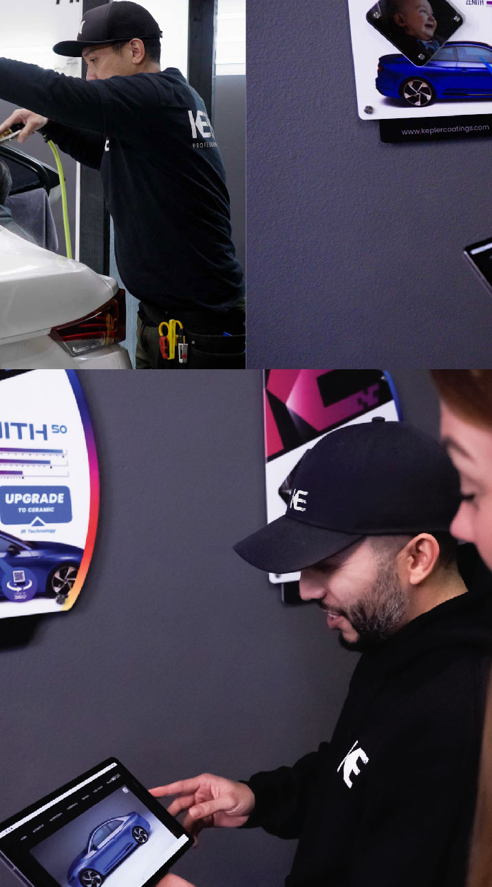 Kepler Dealer Showing Car Window Film Options to Customer in Dublin, California