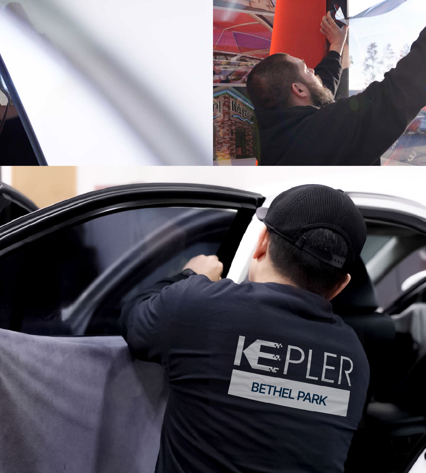 Automotive Window Tinting Expert Applying Film in Bethel Park, Pennsylvania