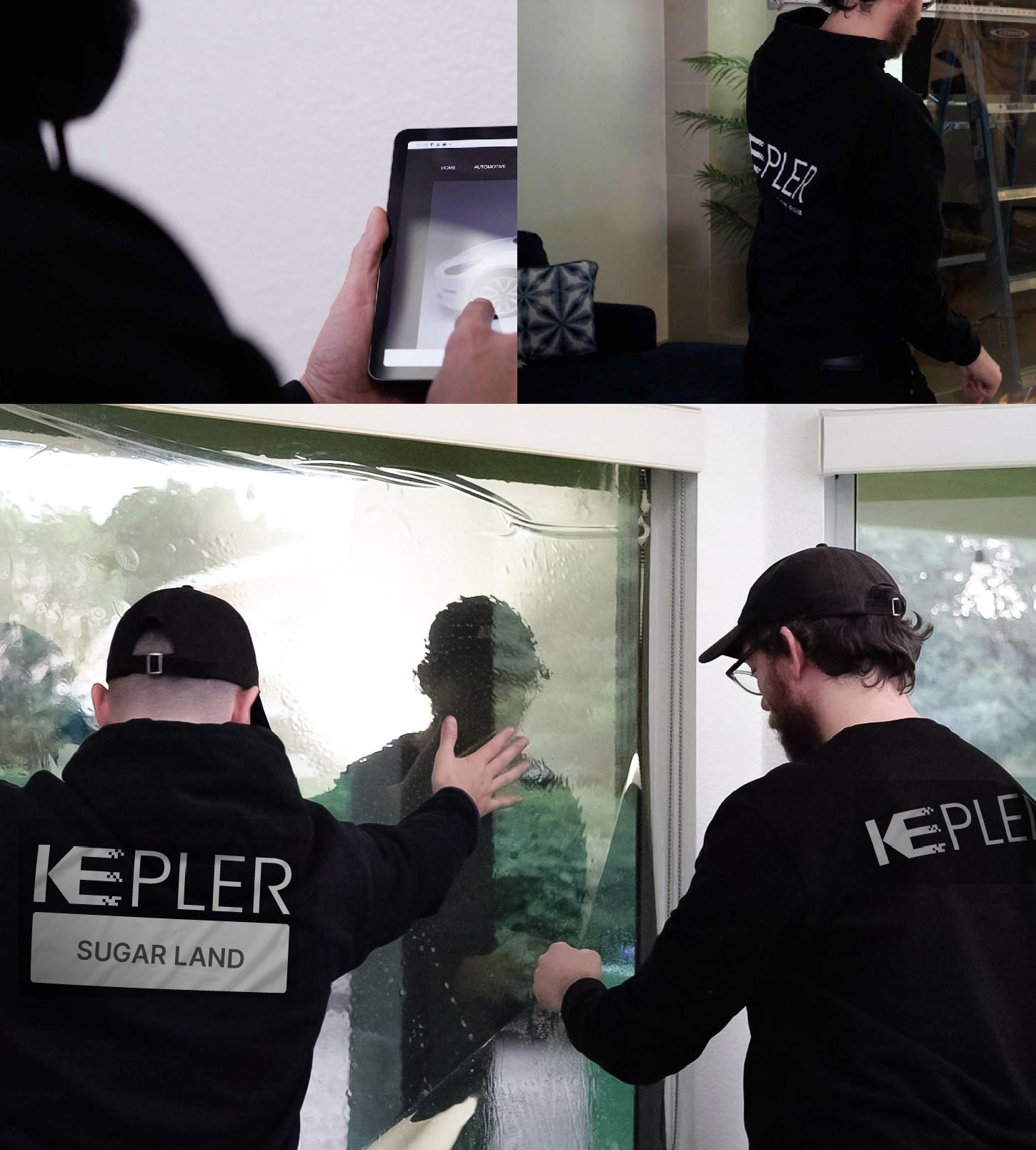 Kepler Technician Applying Ceramic Window Tint to Home in Sugar Land