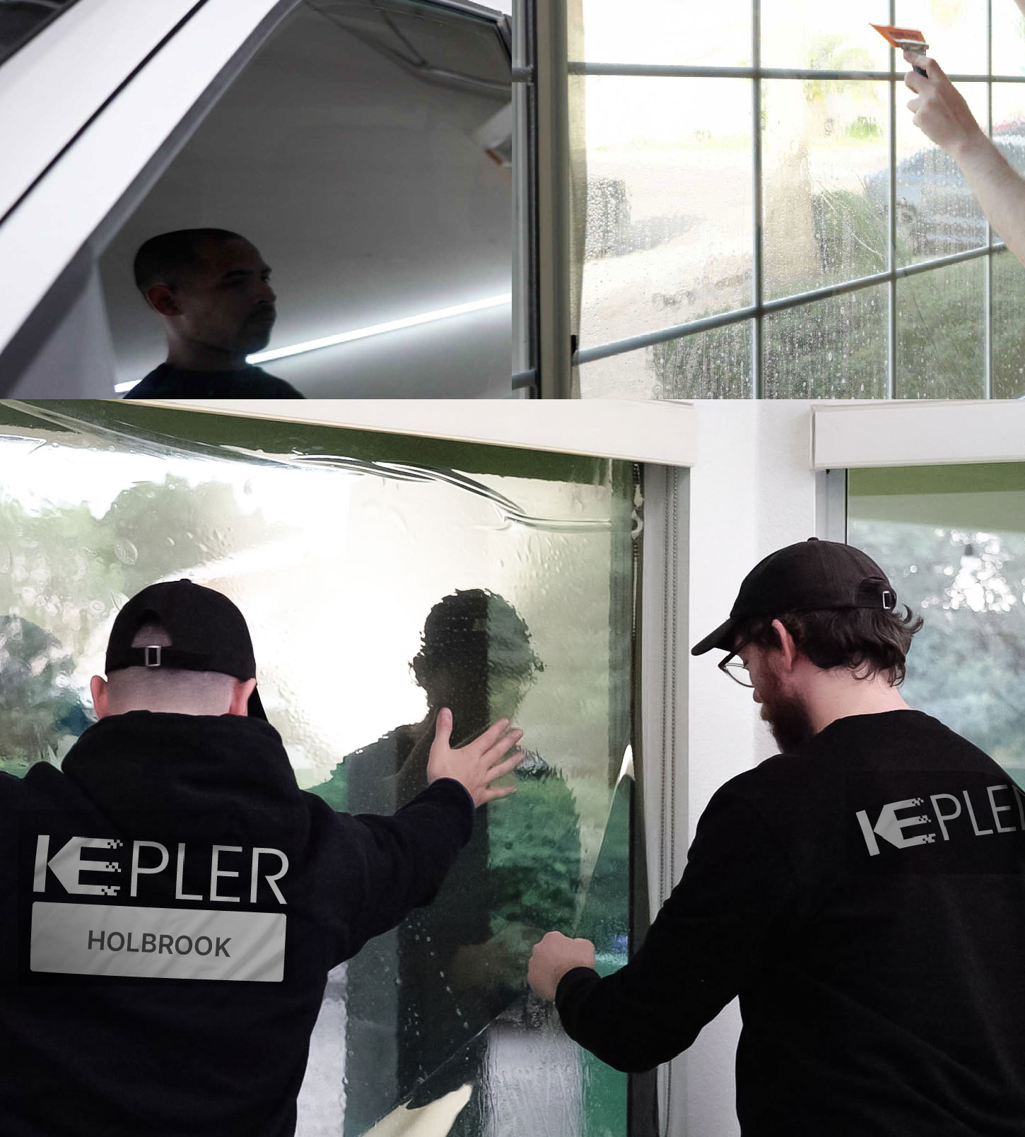 Expert Technician Installing Advanced Window Tint to Home in Holbrook
