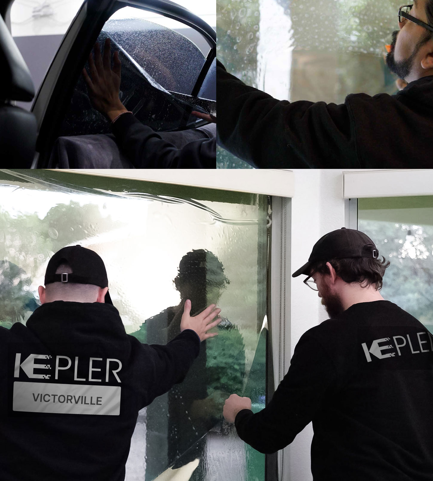 Kepler Technician Applying Ceramic Window Tint to Home in Victorville