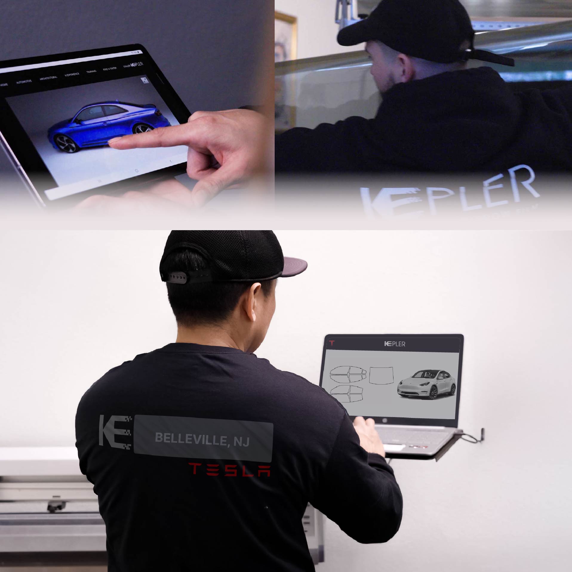 Expert Technician Applying Advanced Window Tint to Tesla in Belleville