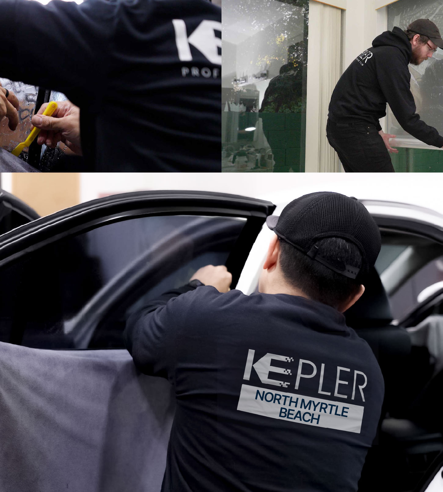 Automotive Window Tinting Expert Applying Film in North Myrtle Beach, South Carolina