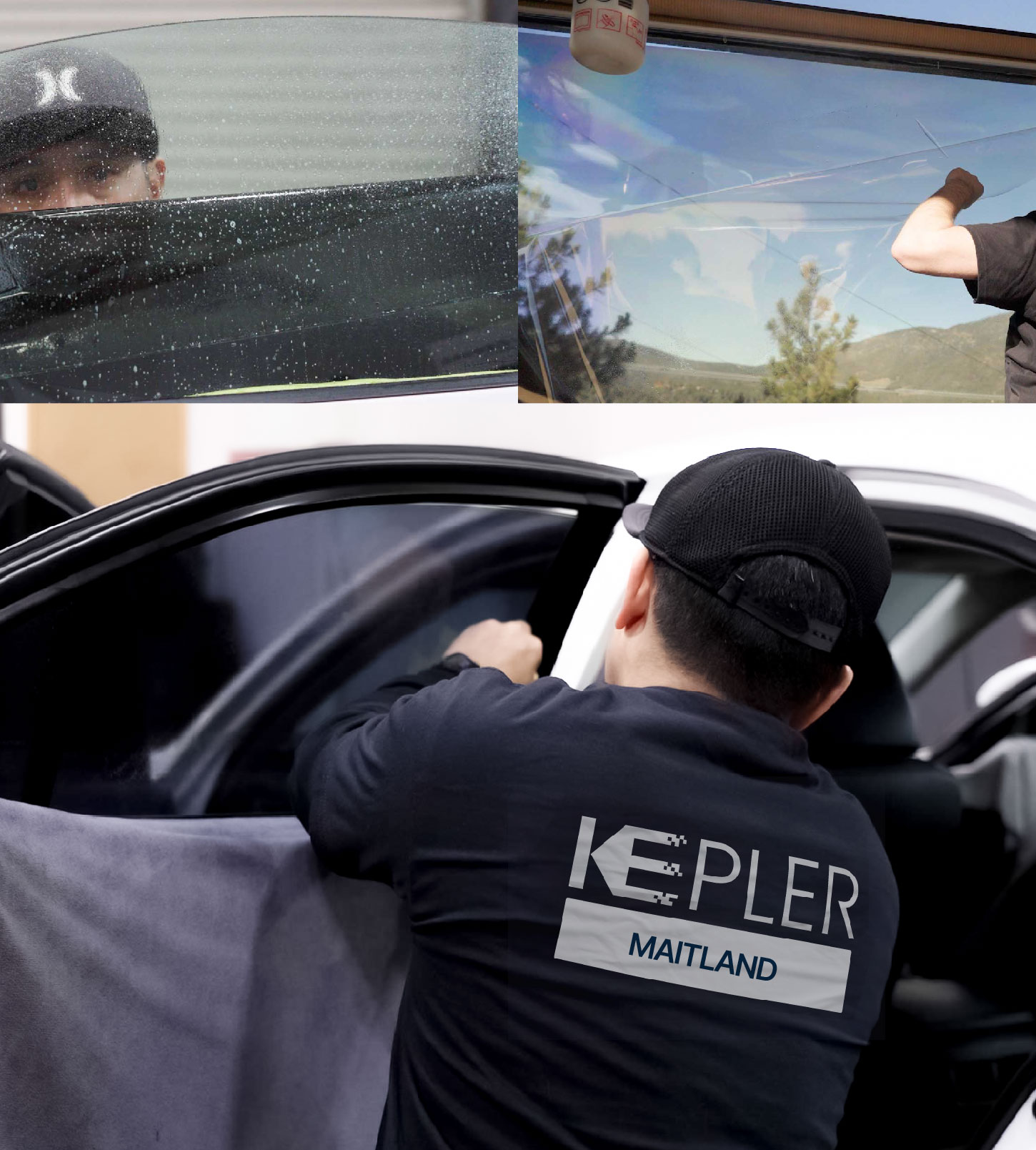 Automotive Window Tinting Expert Applying Film in Maitland, Florida