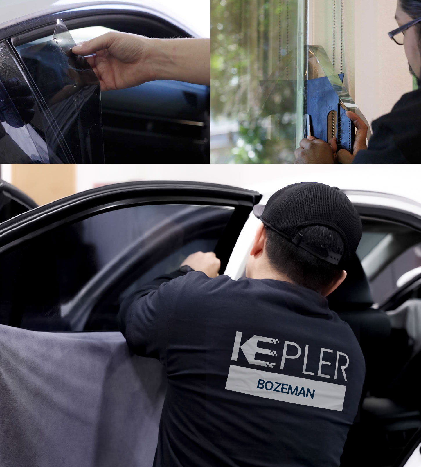 Automotive Window Tinting Expert Applying Film in Bozeman, Montana