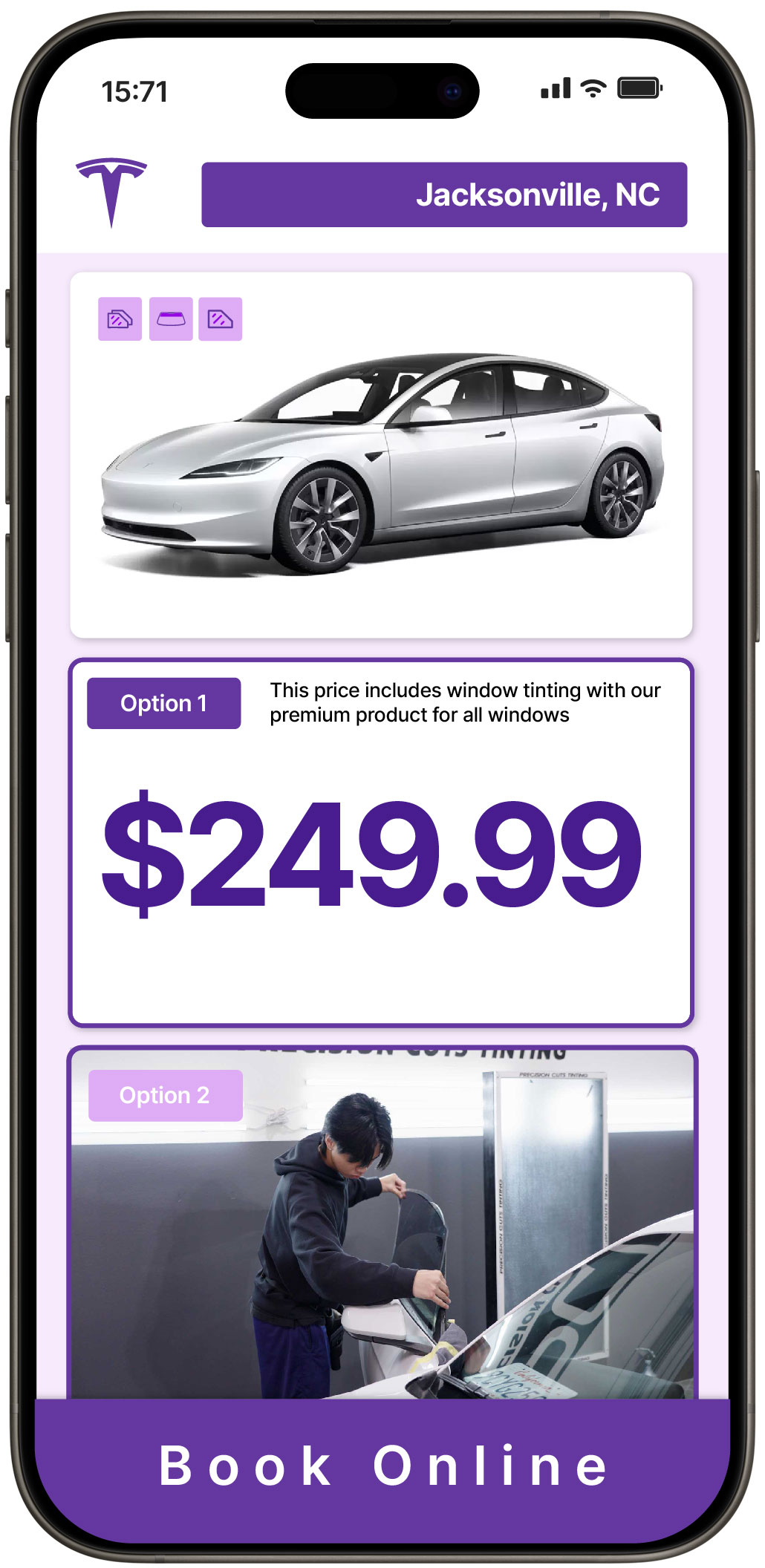 View Competitive Tesla Window Tinting Prices in Jacksonville, North Carolina