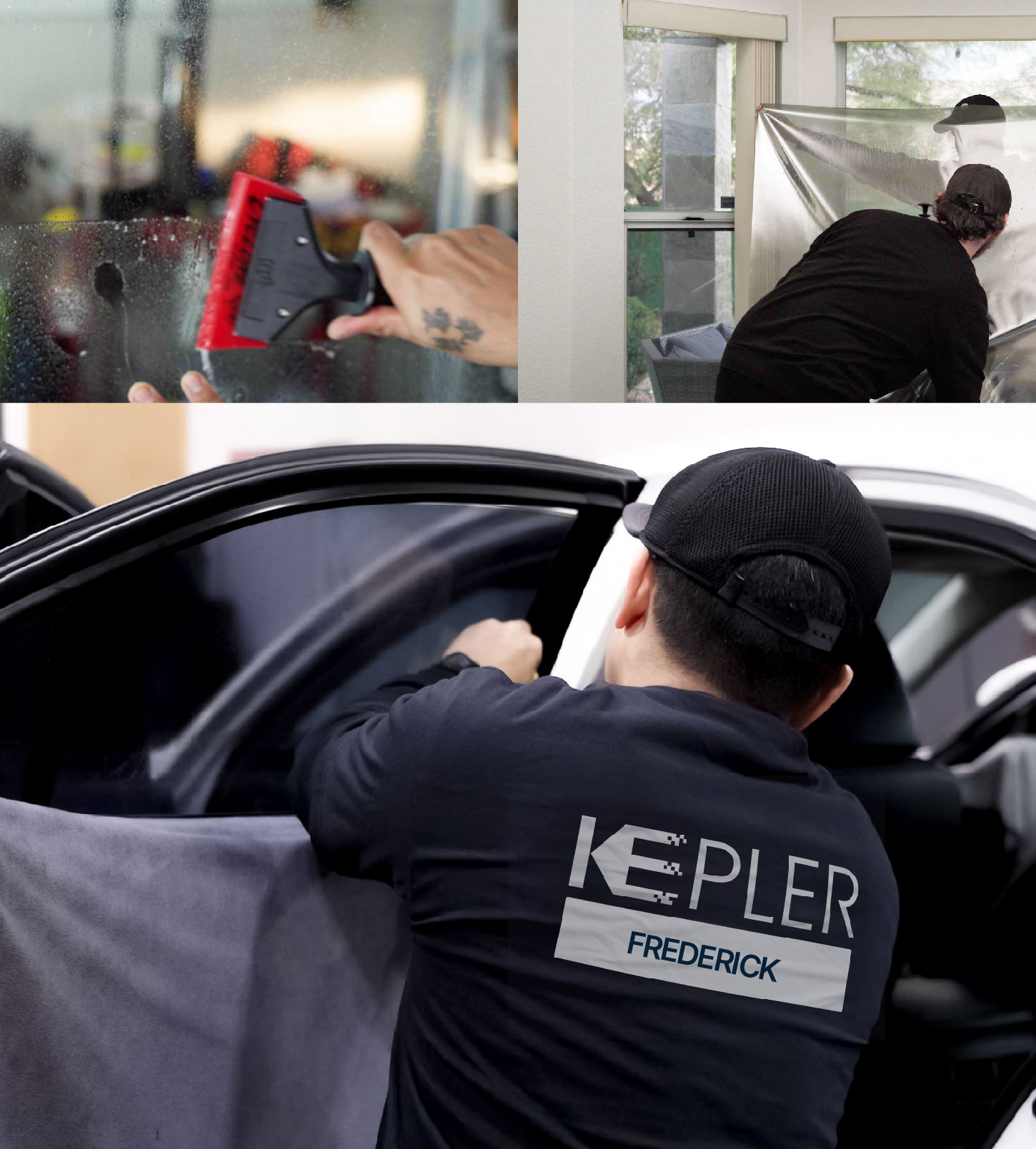 Automotive Window Tinting Expert Applying Film in Frederick, Maryland