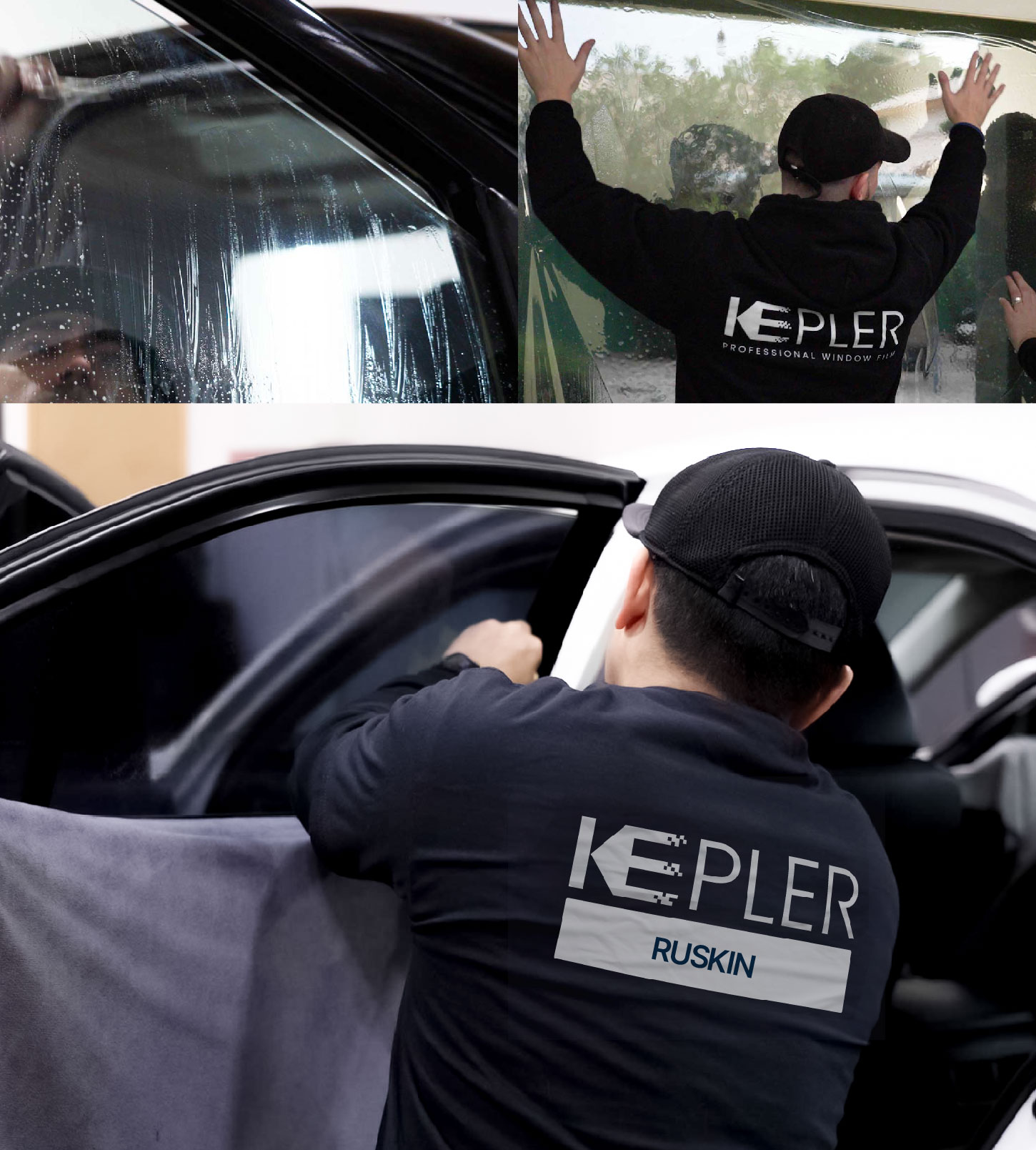 Automotive Window Tinting Expert Applying Film in Ruskin, Florida