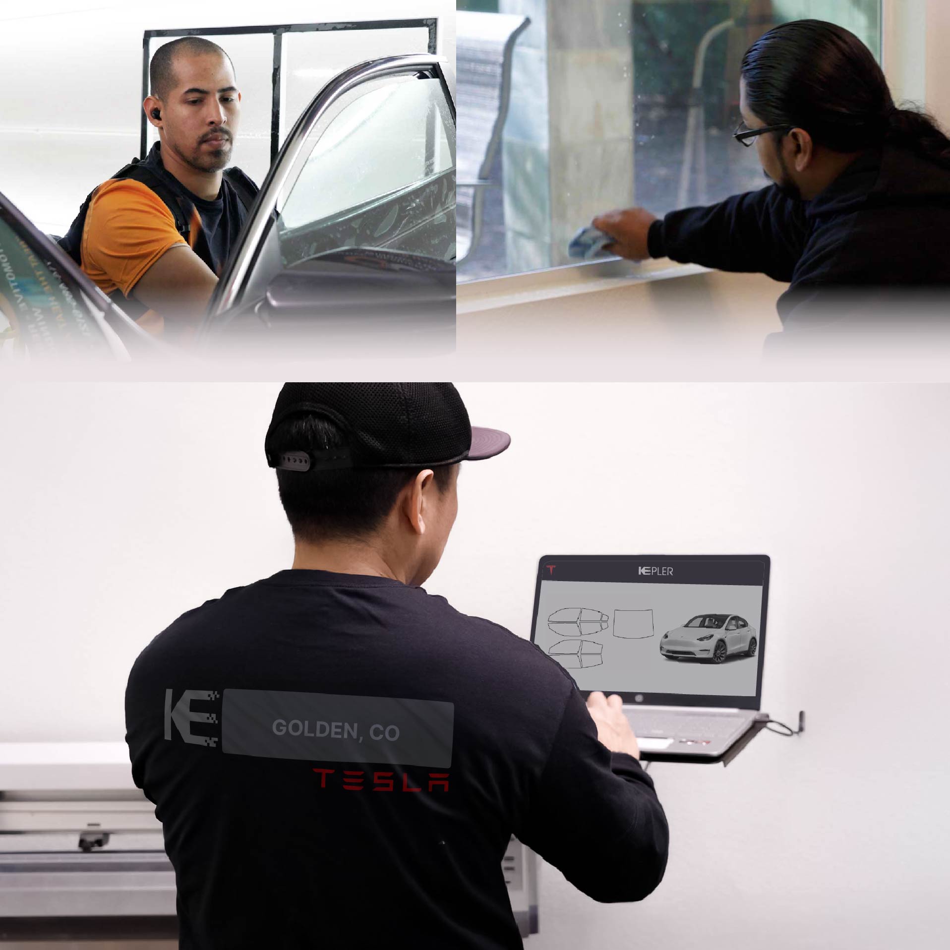 Kepler Technician Installing High-tech Window Tint to Tesla in Golden