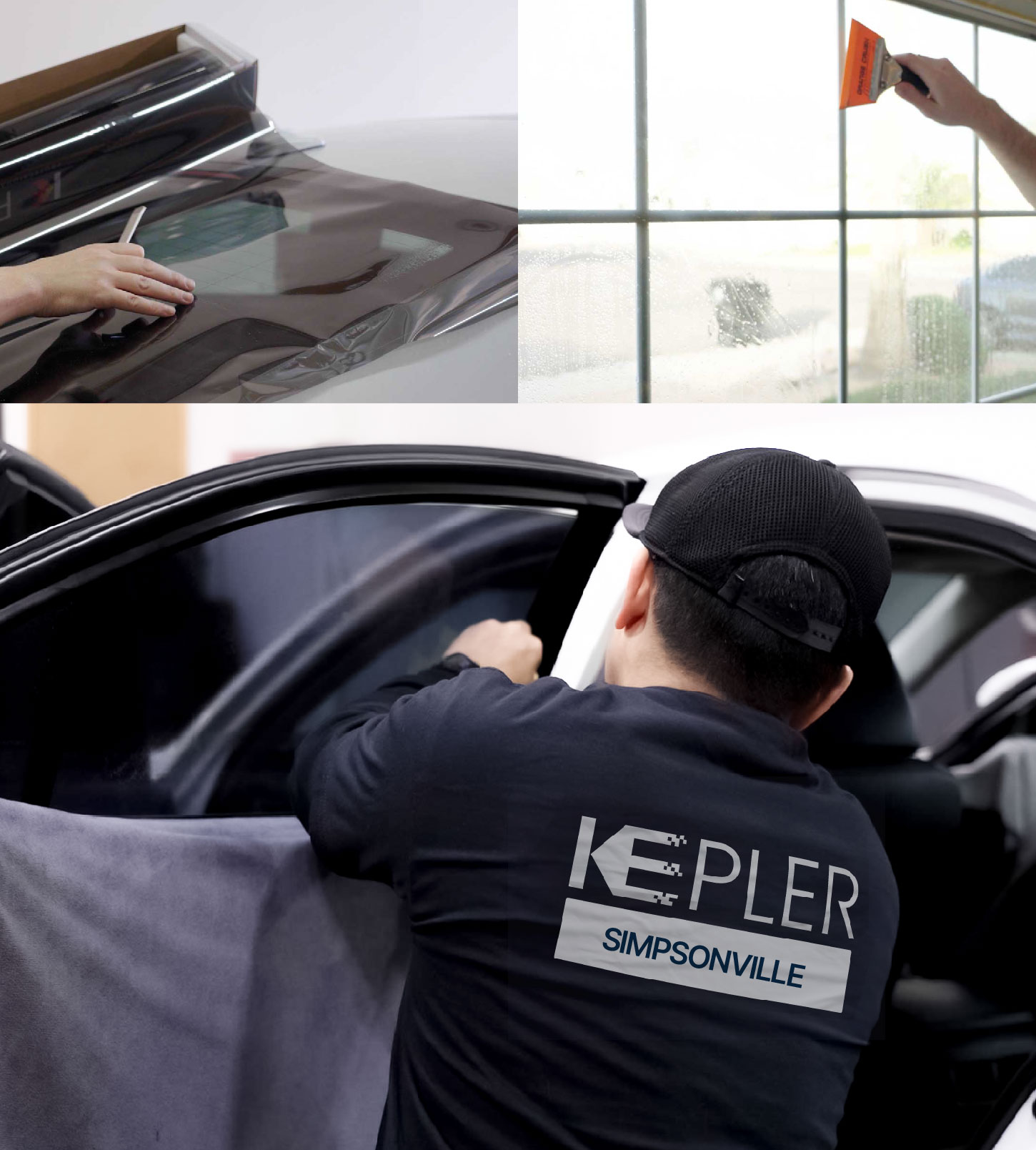Automotive Window Tinting Expert Applying Film in Simpsonville, South Carolina