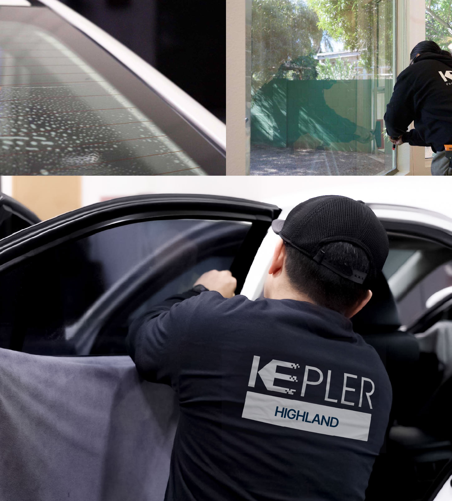 Automotive Window Tinting Expert Applying Film in Highland, California