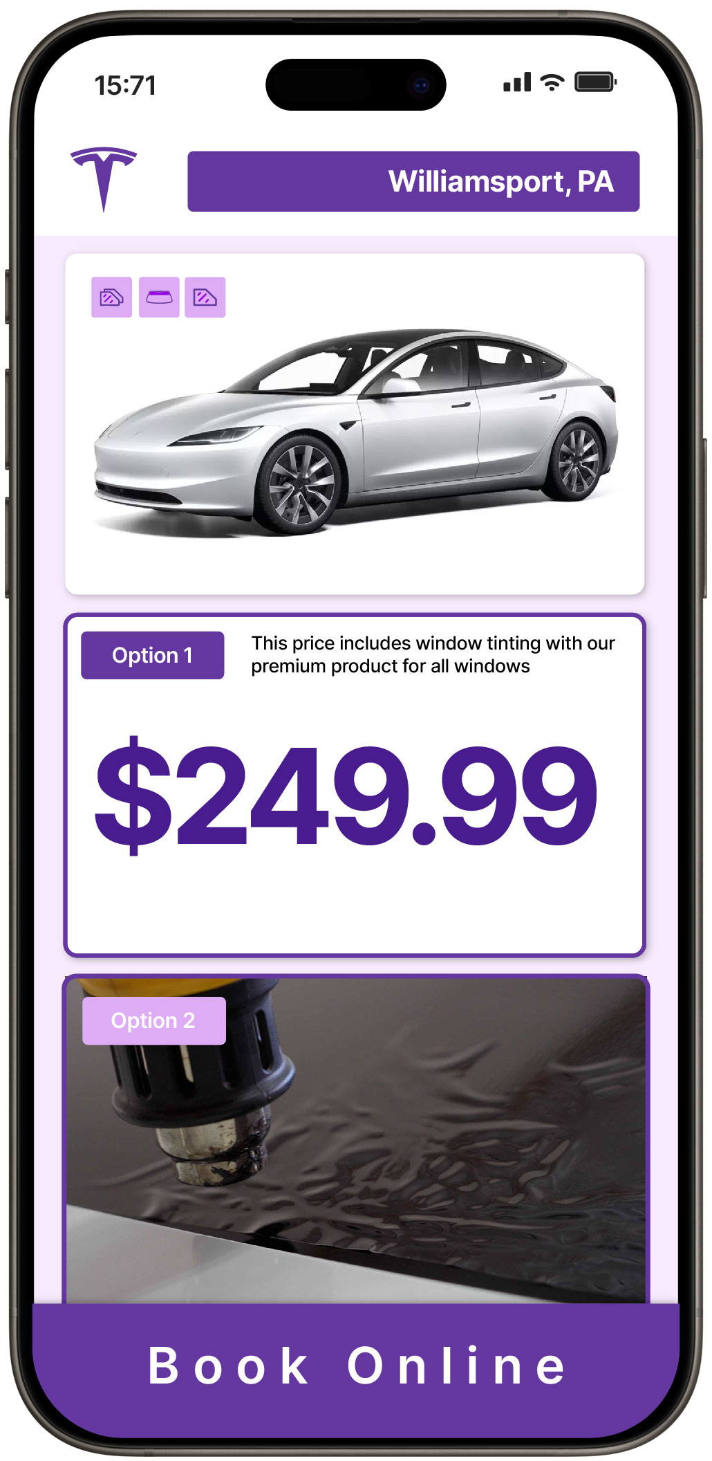 View Competitive Tesla Window Tinting Costs in Williamsport, Pennsylvania