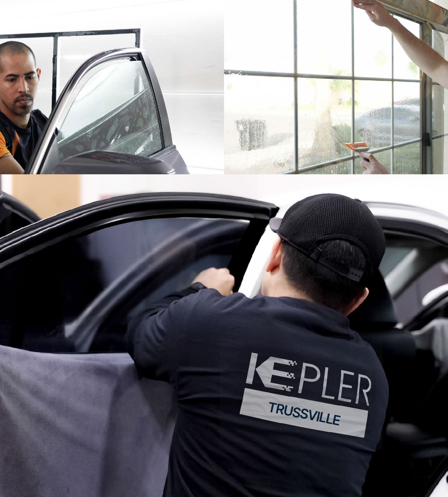 Automotive Window Tinting Expert Applying Film in Trussville, Alabama