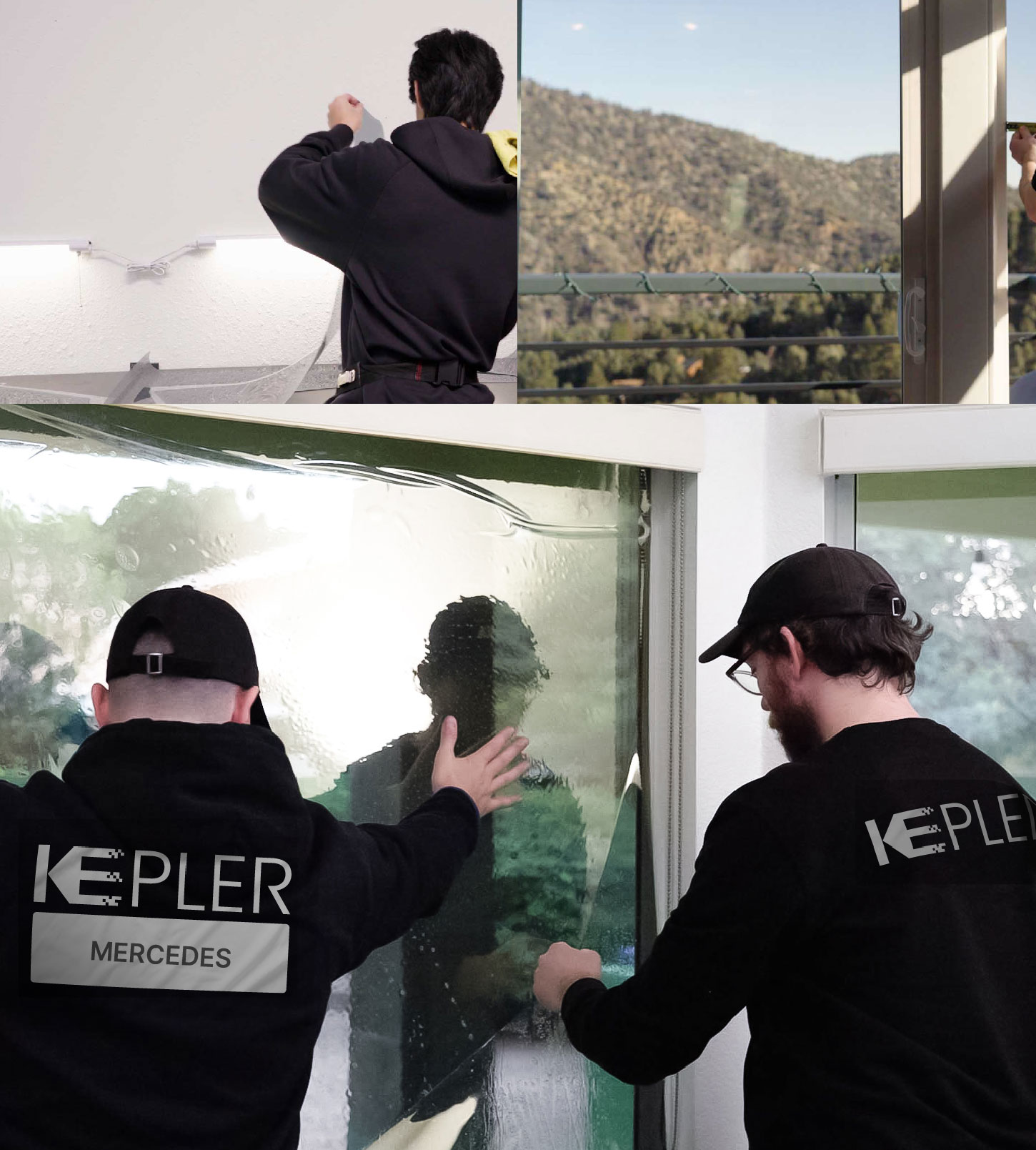 Expert Technician Applying Ceramic Window Tint to Home in Mercedes