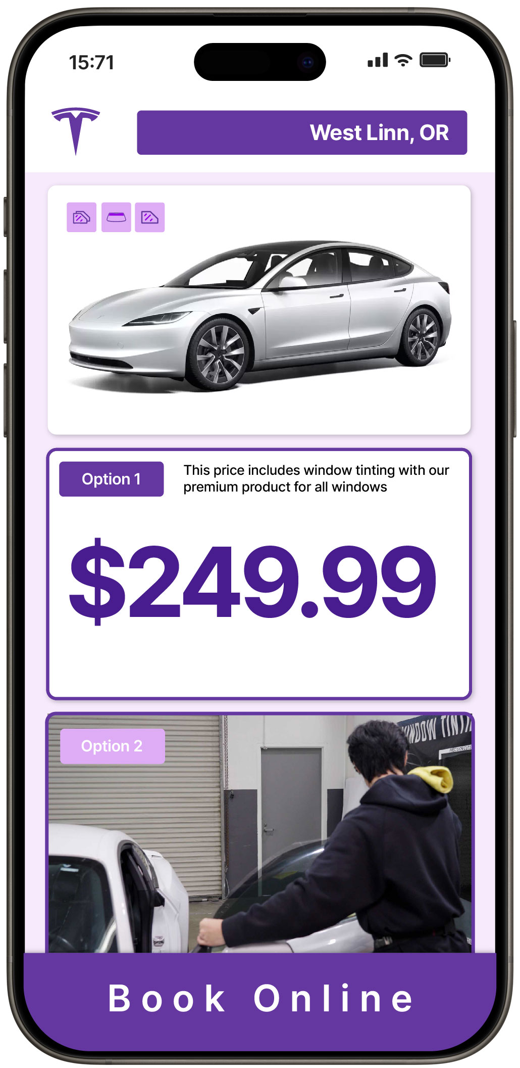 View Reasonable Tesla Window Tinting Prices in West Linn, Oregon