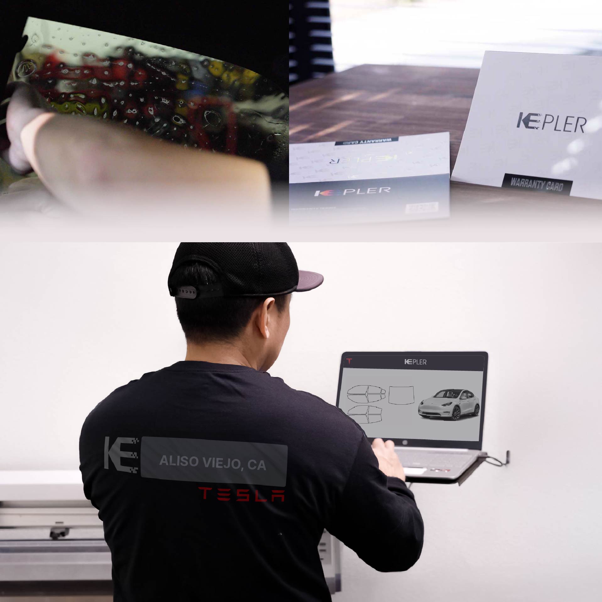 Kepler Technician Fitting High-tech Window Tint to Tesla in Aliso Viejo