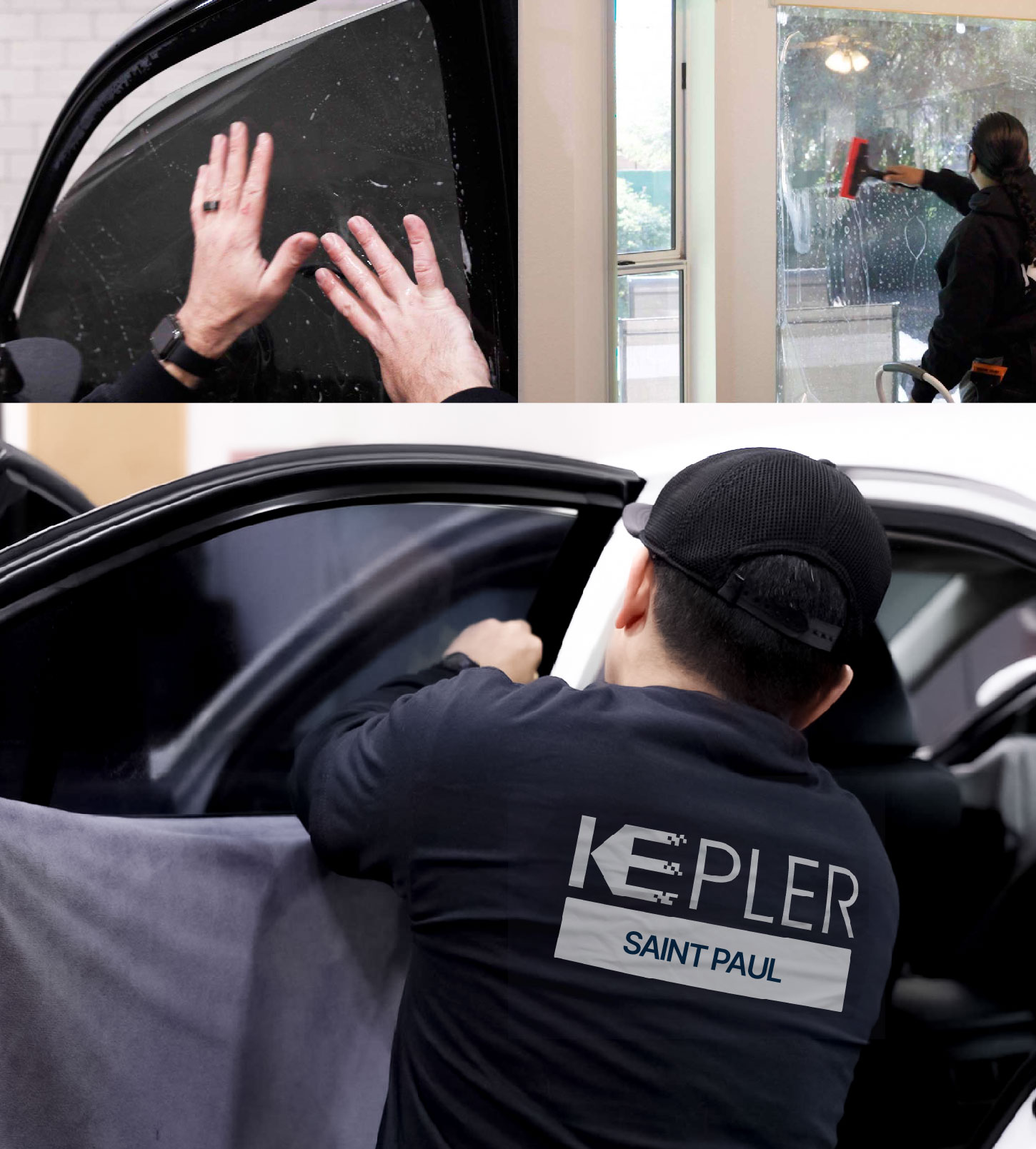 Automotive Window Tinting Expert Applying Film in Saint Paul, Minnesota