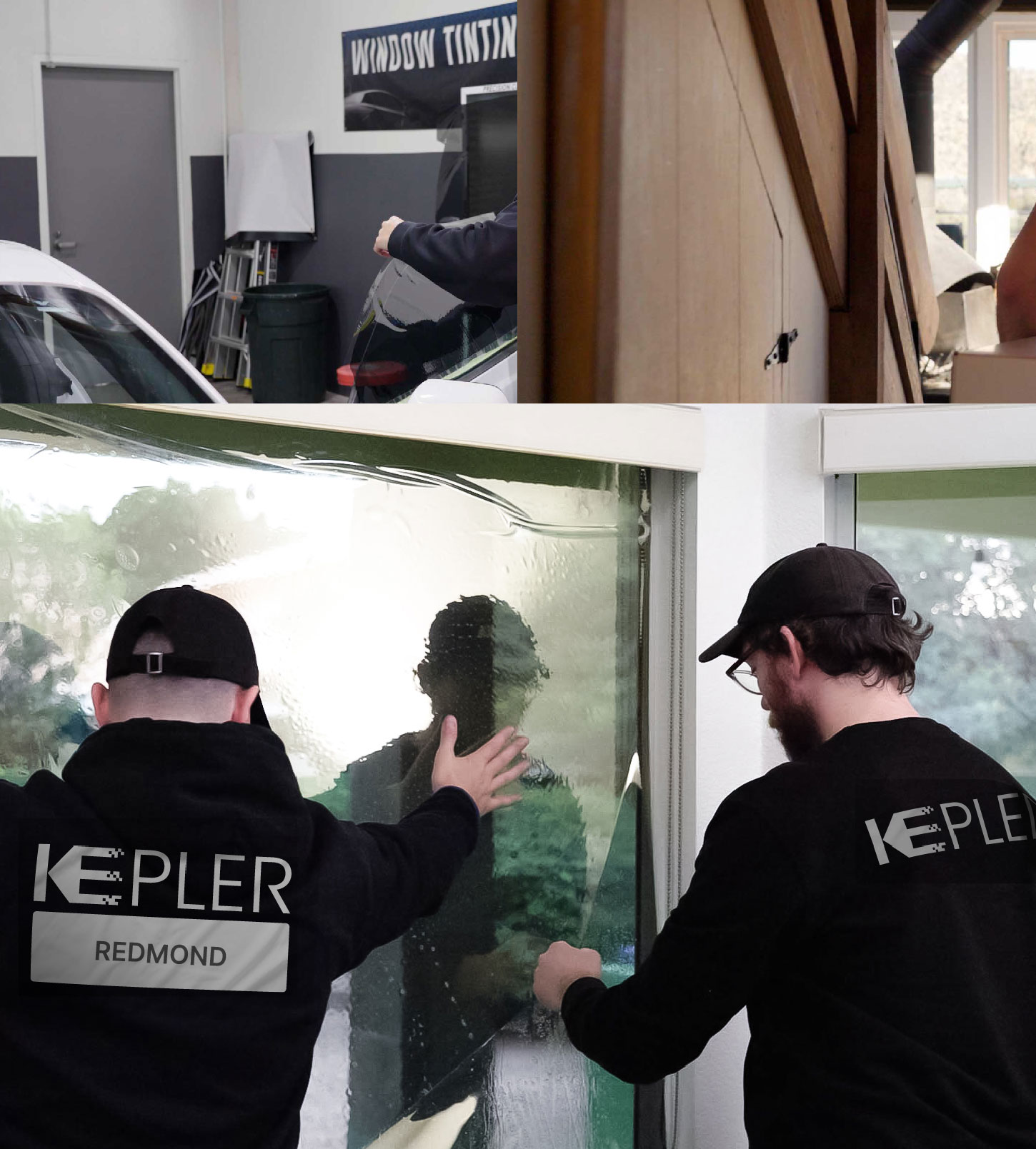 Expert Technician Fitting Ceramic Window Tint to Home in Redmond