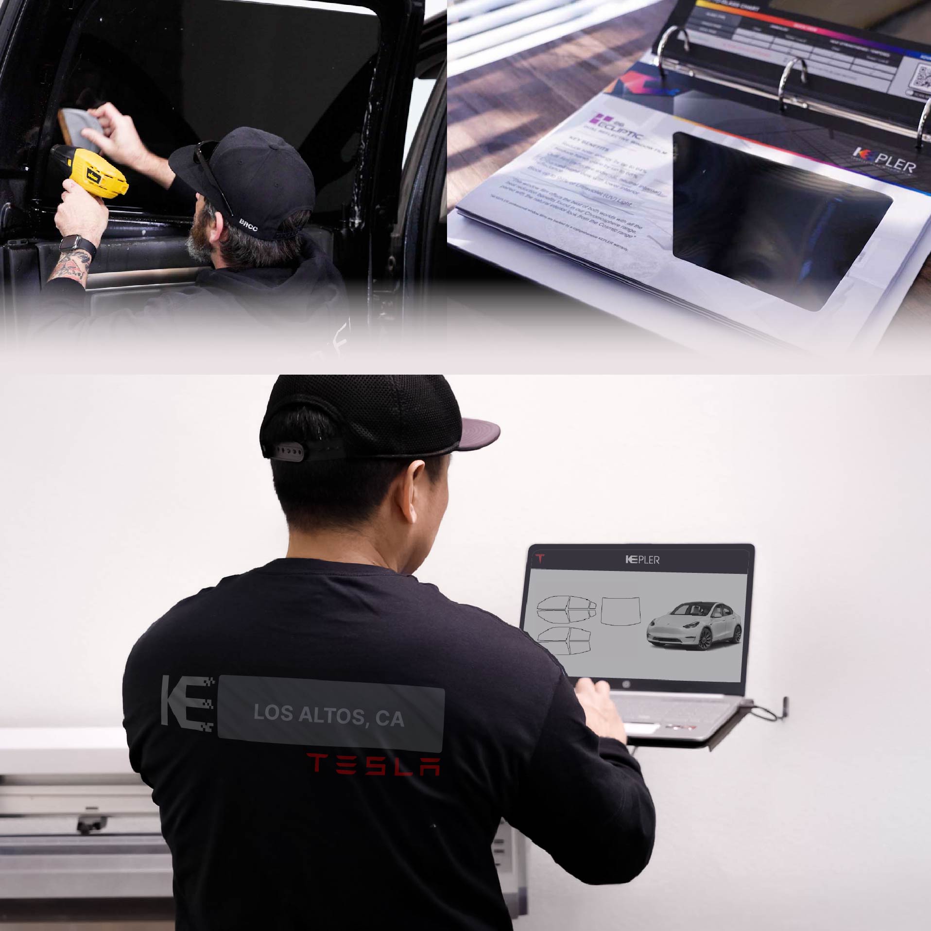 Kepler Technician Fitting High-tech Window Tint to Tesla in Los Altos