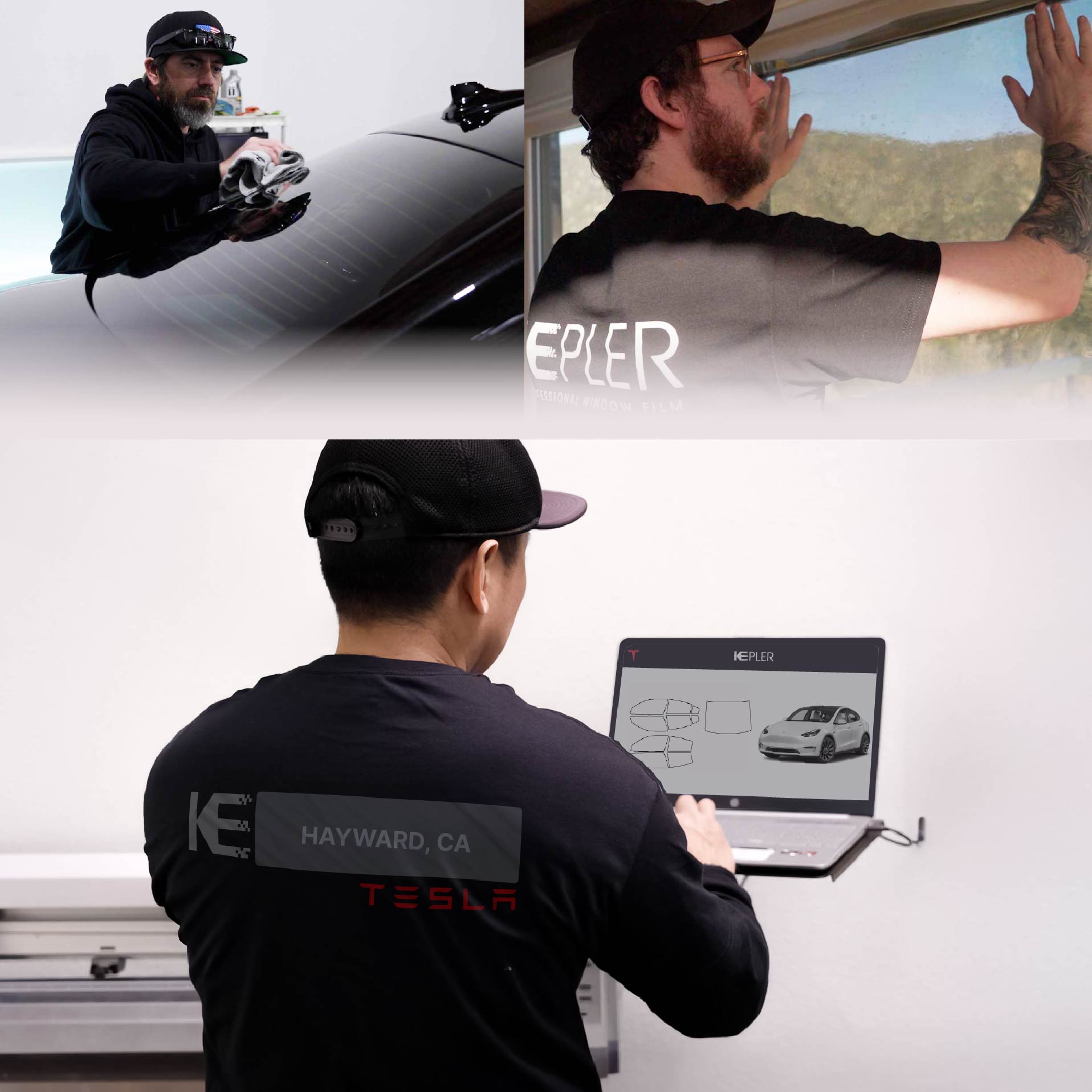 Expert Technician Applying Advanced Window Tint to Tesla in Hayward