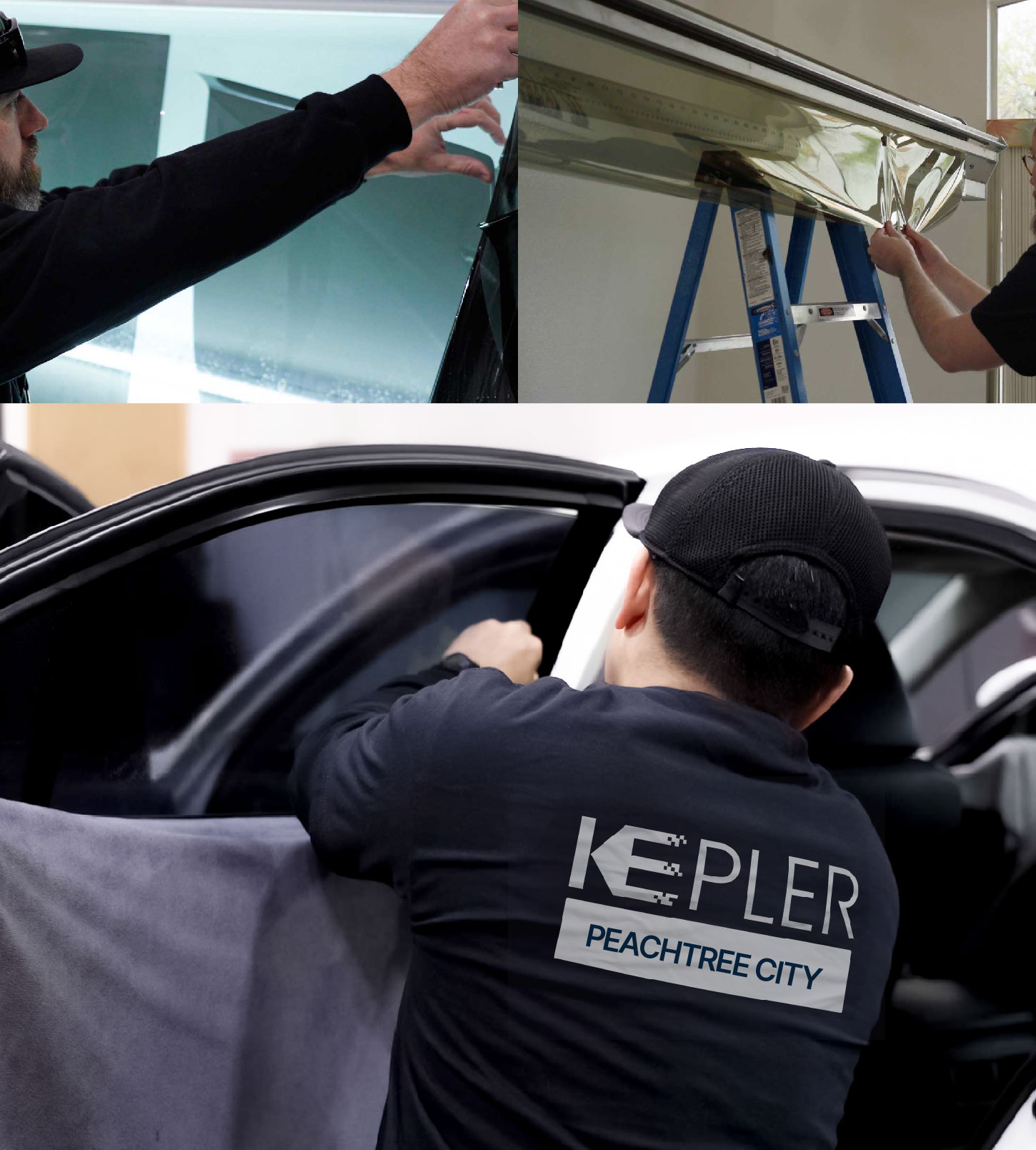 Automotive Window Tinting Expert Applying Film in Peachtree City, Georgia