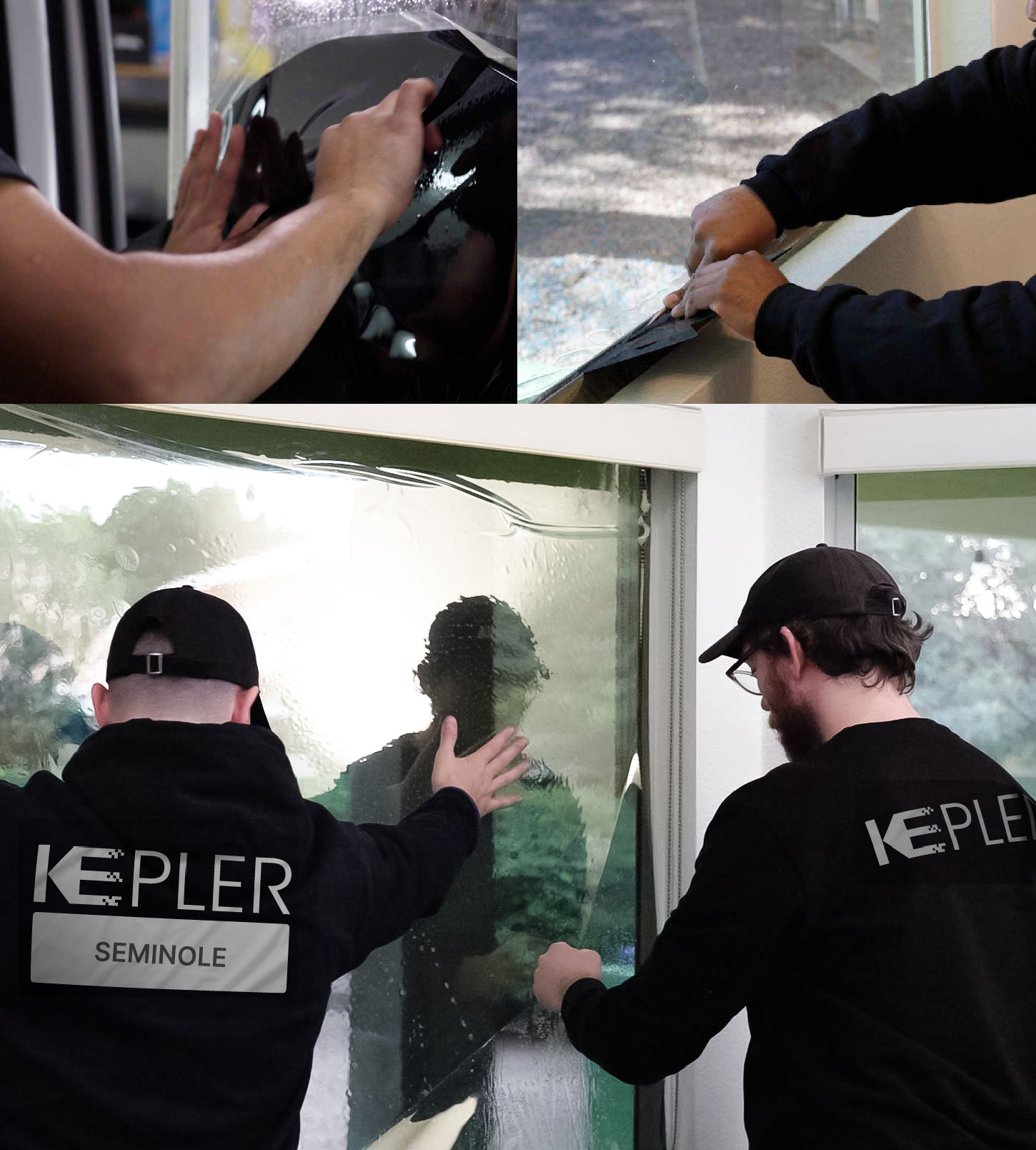 Kepler Technician Applying Ceramic Window Tint to Home in Seminole
