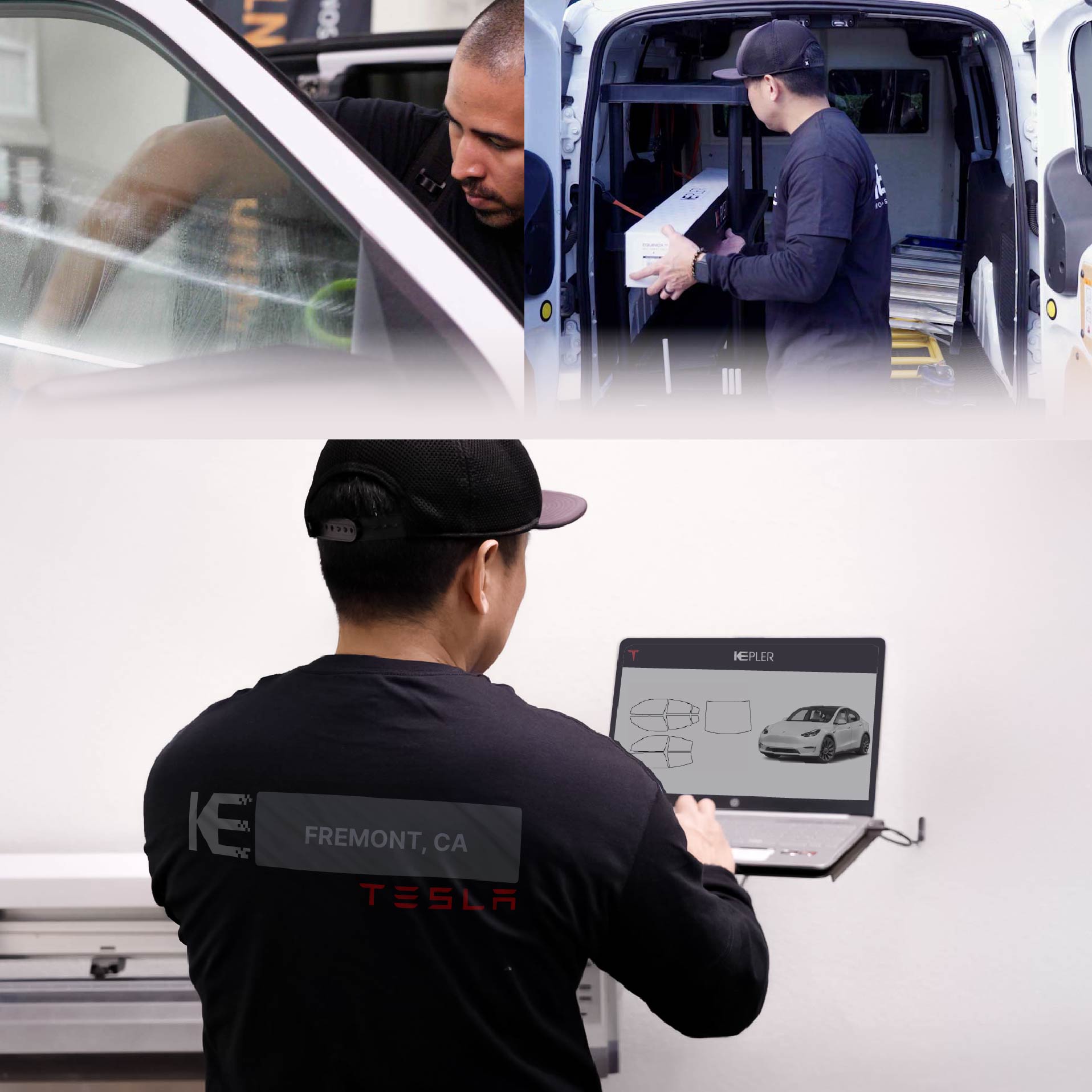 Kepler Technician Installing Advanced Window Tint to Tesla in Fremont
