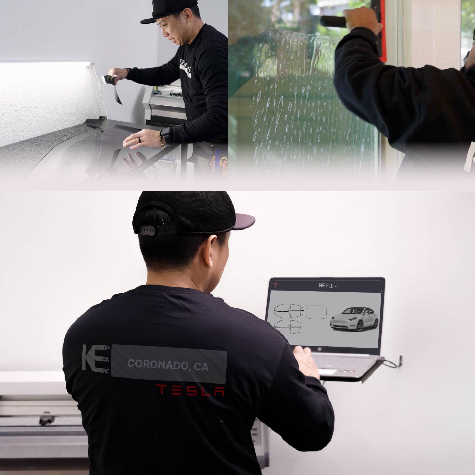 Kepler Technician Applying High-tech Window Tint to Tesla in Coronado