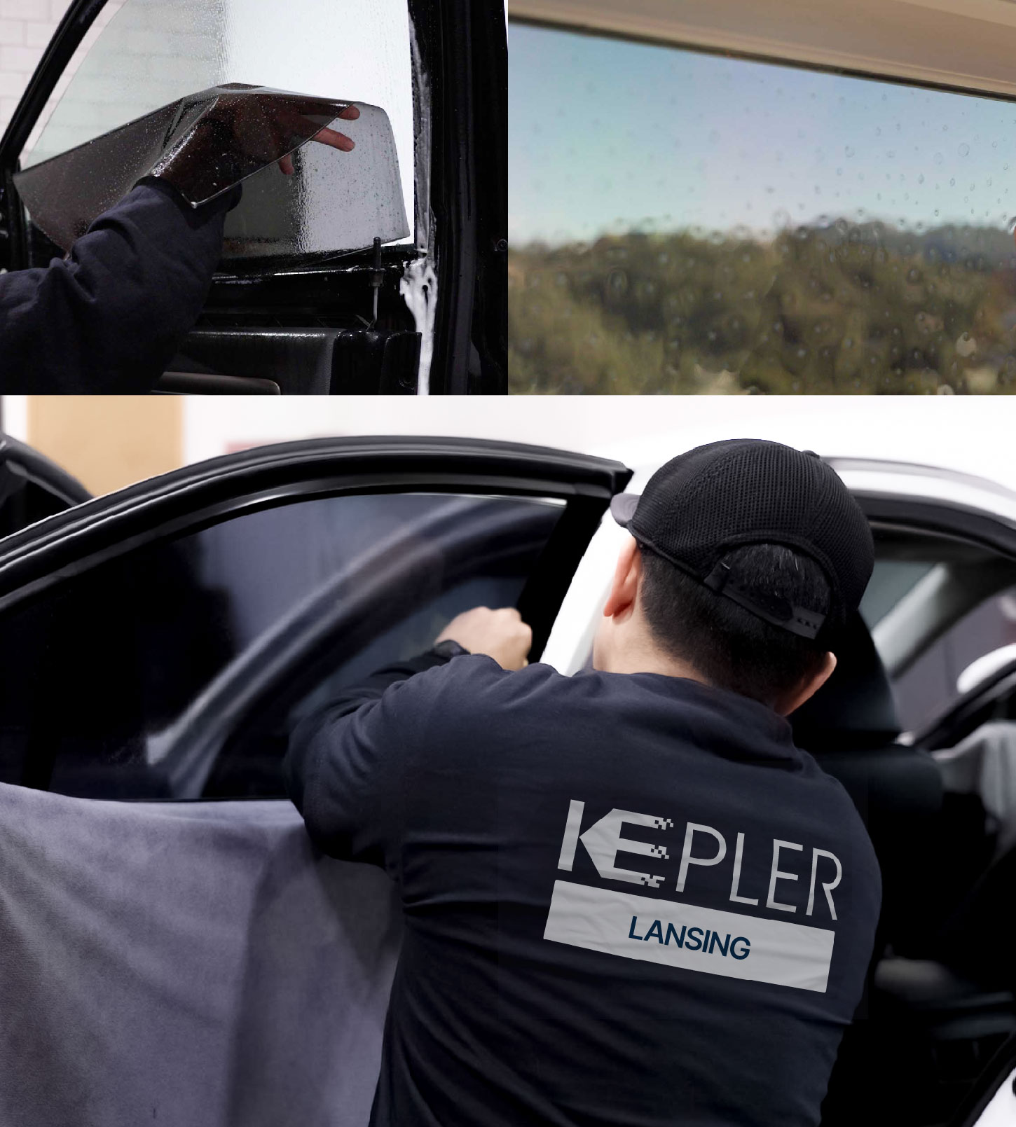 Automotive Window Tinting Expert Applying Film in Lansing, Illinois