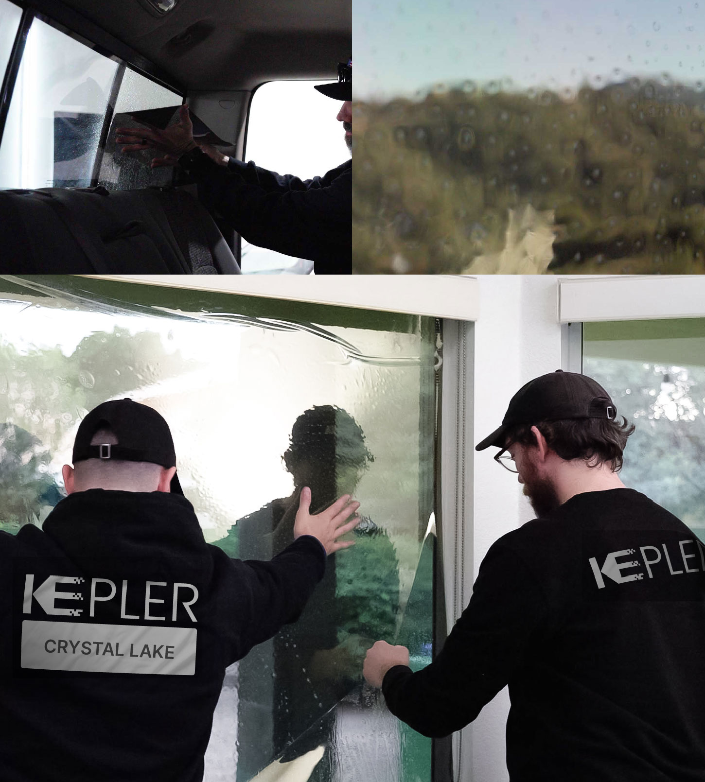 Expert Technician Applying High-tech Window Tint to Home in Crystal Lake